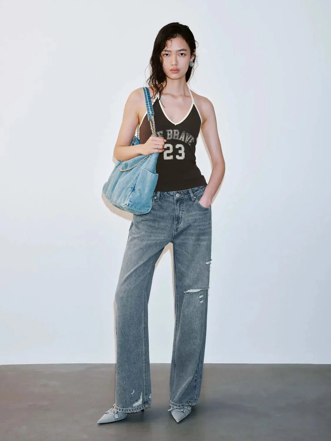 Cotton Lyocell Raw Detail Flare Leg Jeans
