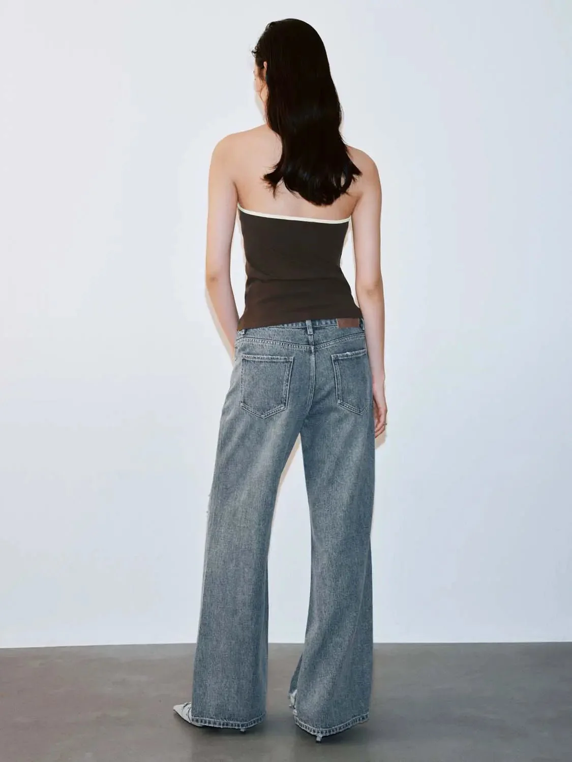 Cotton Lyocell Raw Detail Flare Leg Jeans