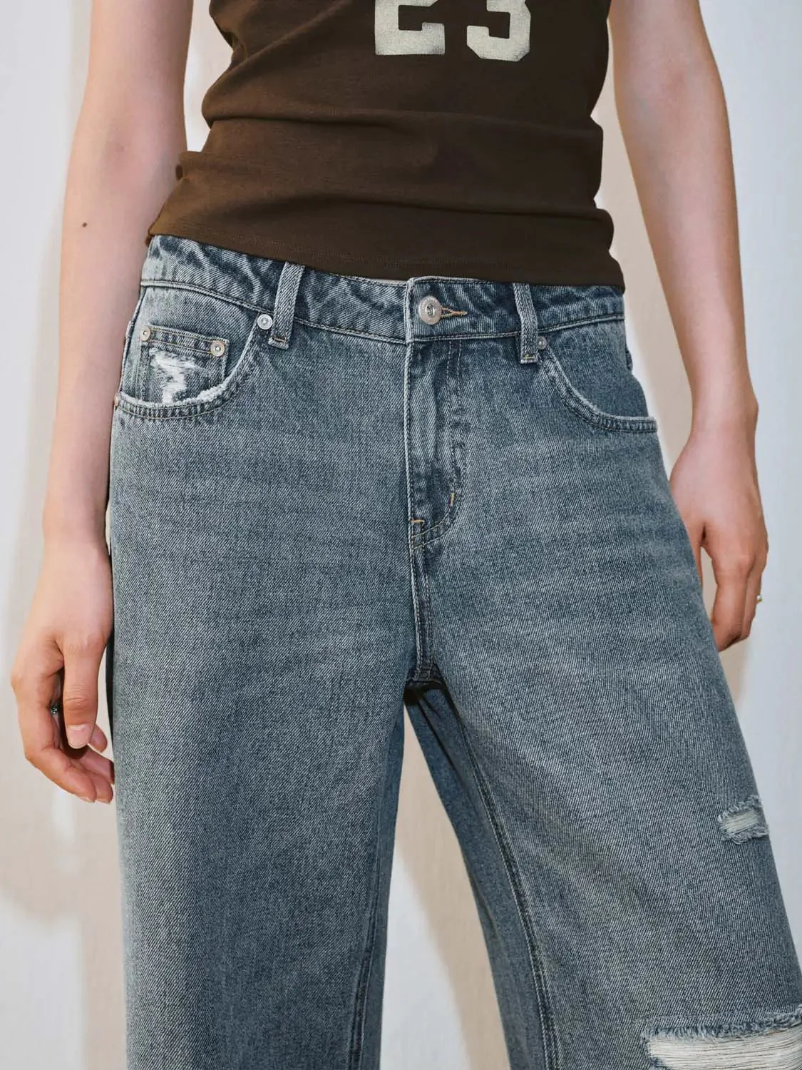 Cotton Lyocell Raw Detail Flare Leg Jeans
