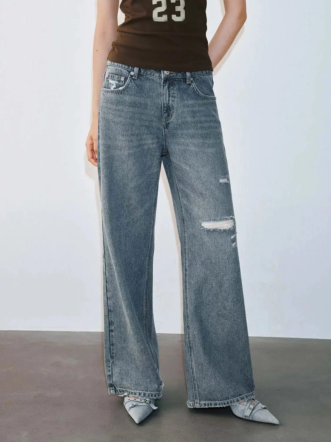 Cotton Lyocell Raw Detail Flare Leg Jeans