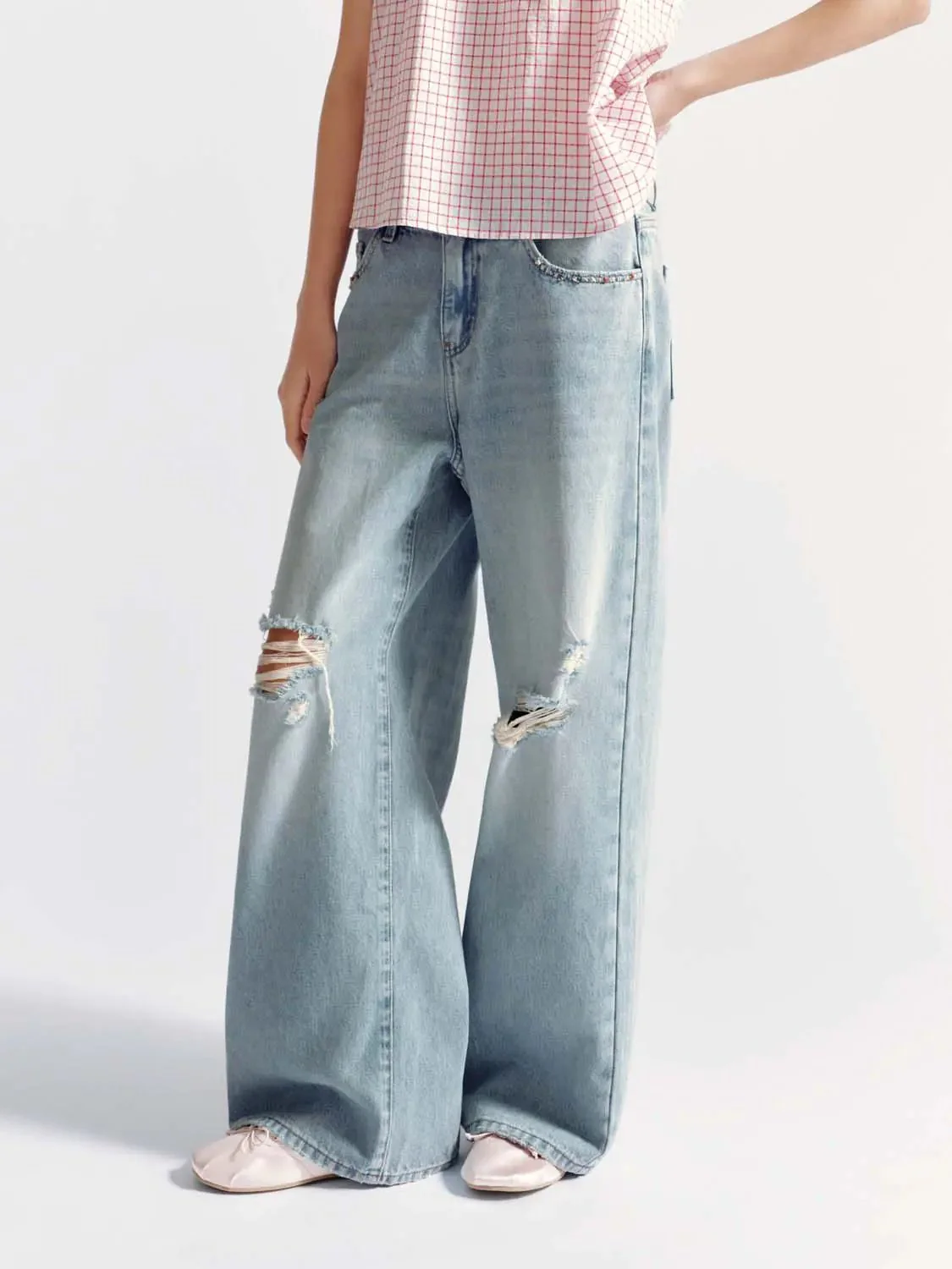 4696-cotton-wide-leg-distressed-raw-detail-jeans-3.webp Cotton Wide Leg Distressed Raw Detail Jeans