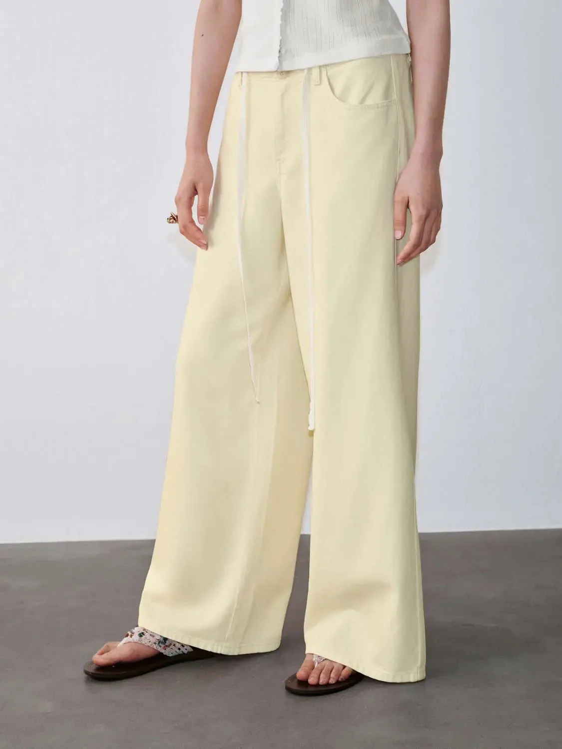 Lyocell Cotton Lace String Wide Leg Jeans