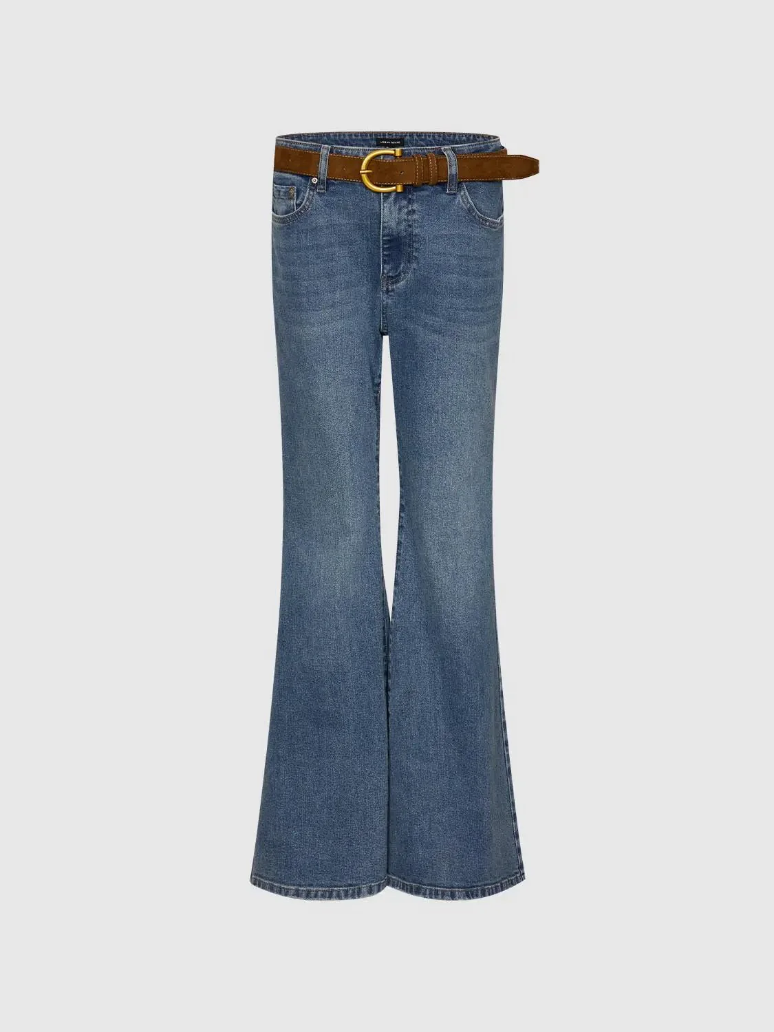 474-belted-flare-leg-jeans-non-stretch-denim-medium-thickness-2.webp Belted Flare Leg Jeans Non Stretch Denim Medium Thickness