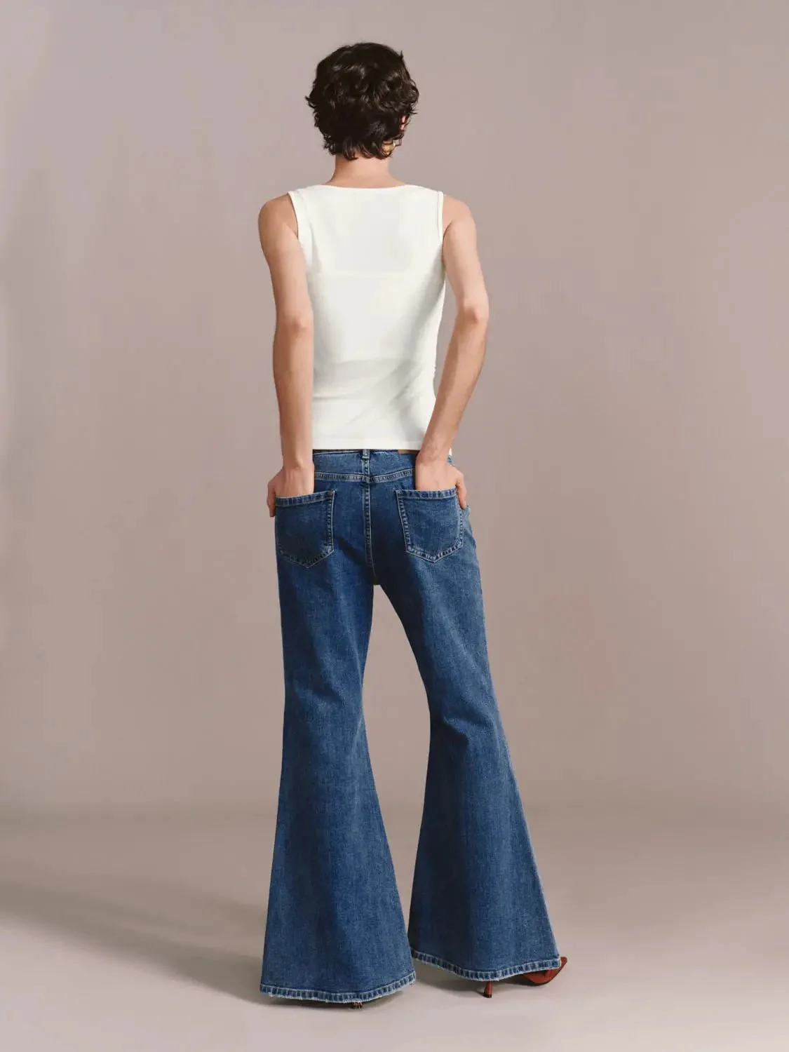 474-belted-flare-leg-jeans-non-stretch-denim-medium-thickness-4.webp Belted Flare Leg Jeans Non Stretch Denim Medium Thickness