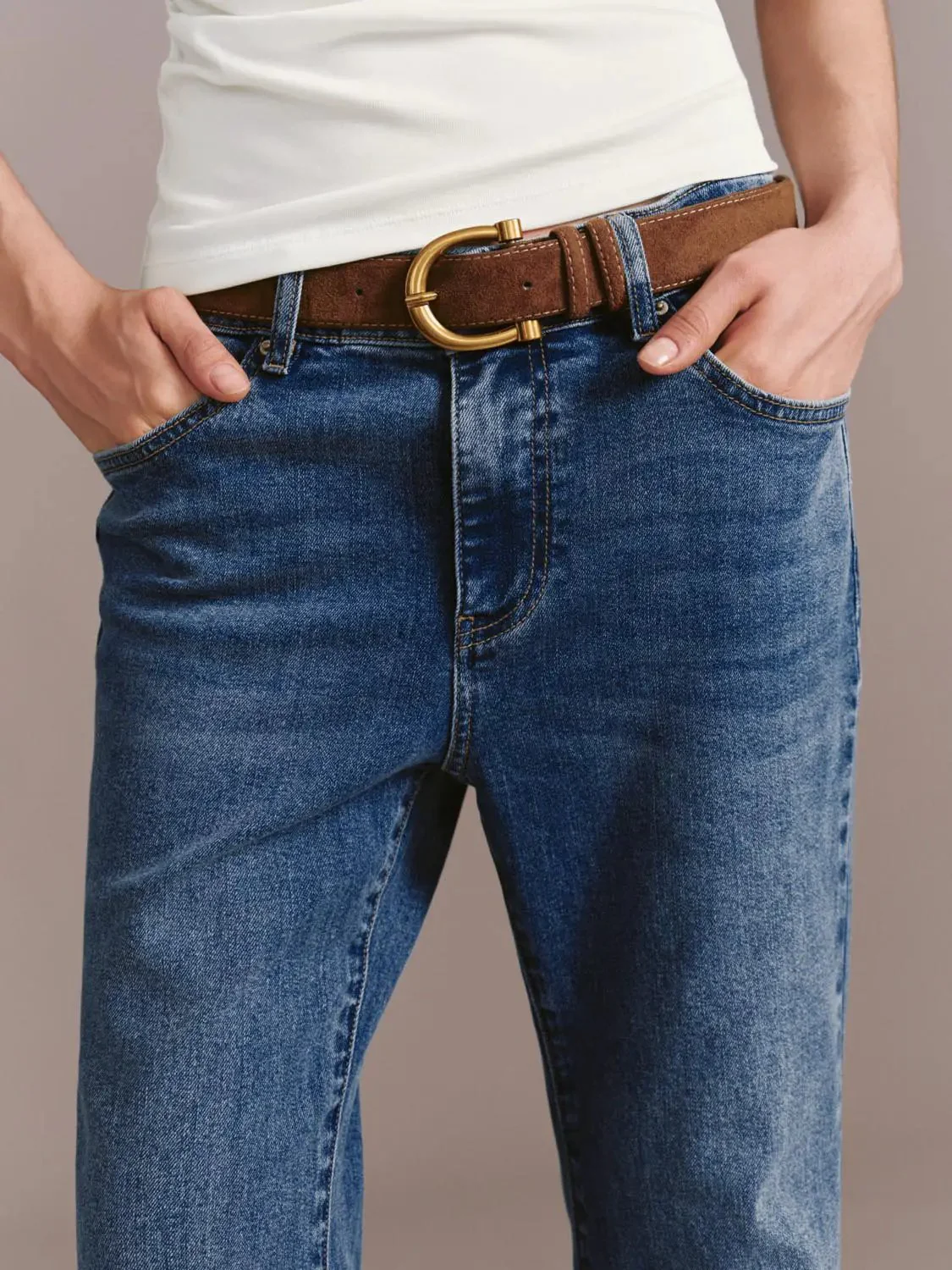 474-belted-flare-leg-jeans-non-stretch-denim-medium-thickness-5.webp Belted Flare Leg Jeans Non Stretch Denim Medium Thickness
