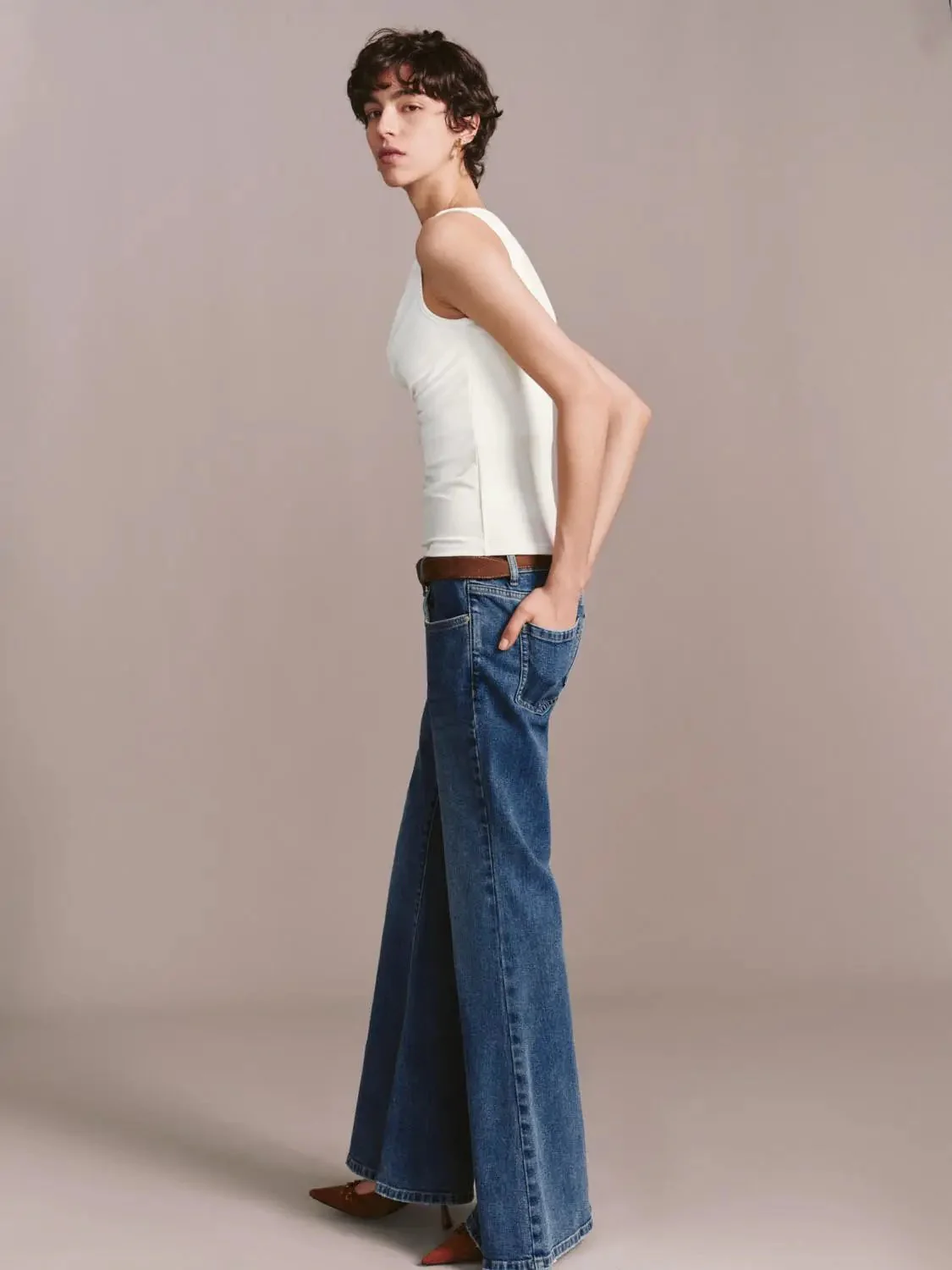 474-belted-flare-leg-jeans-non-stretch-denim-medium-thickness-6.webp Belted Flare Leg Jeans Non Stretch Denim Medium Thickness