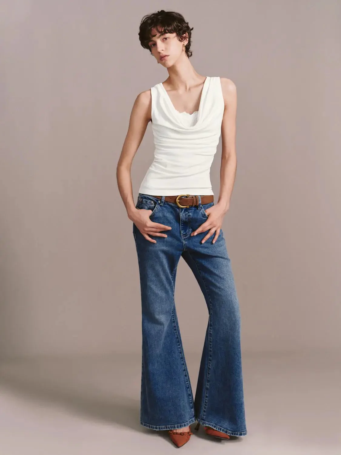 474-belted-flare-leg-jeans-non-stretch-denim-medium-thickness-7.webp Belted Flare Leg Jeans Non Stretch Denim Medium Thickness