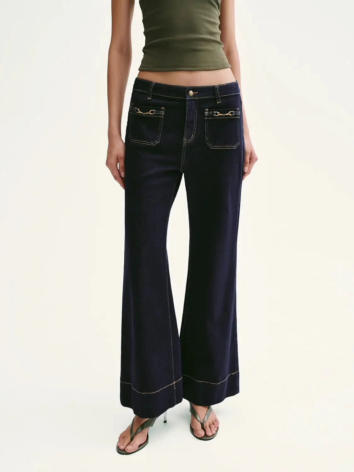 4759-cotton-blend-patch-pocket-stitch-detail-flare-jeans-1.webp Cotton Blend Patch Pocket Stitch Detail Flare Jeans
