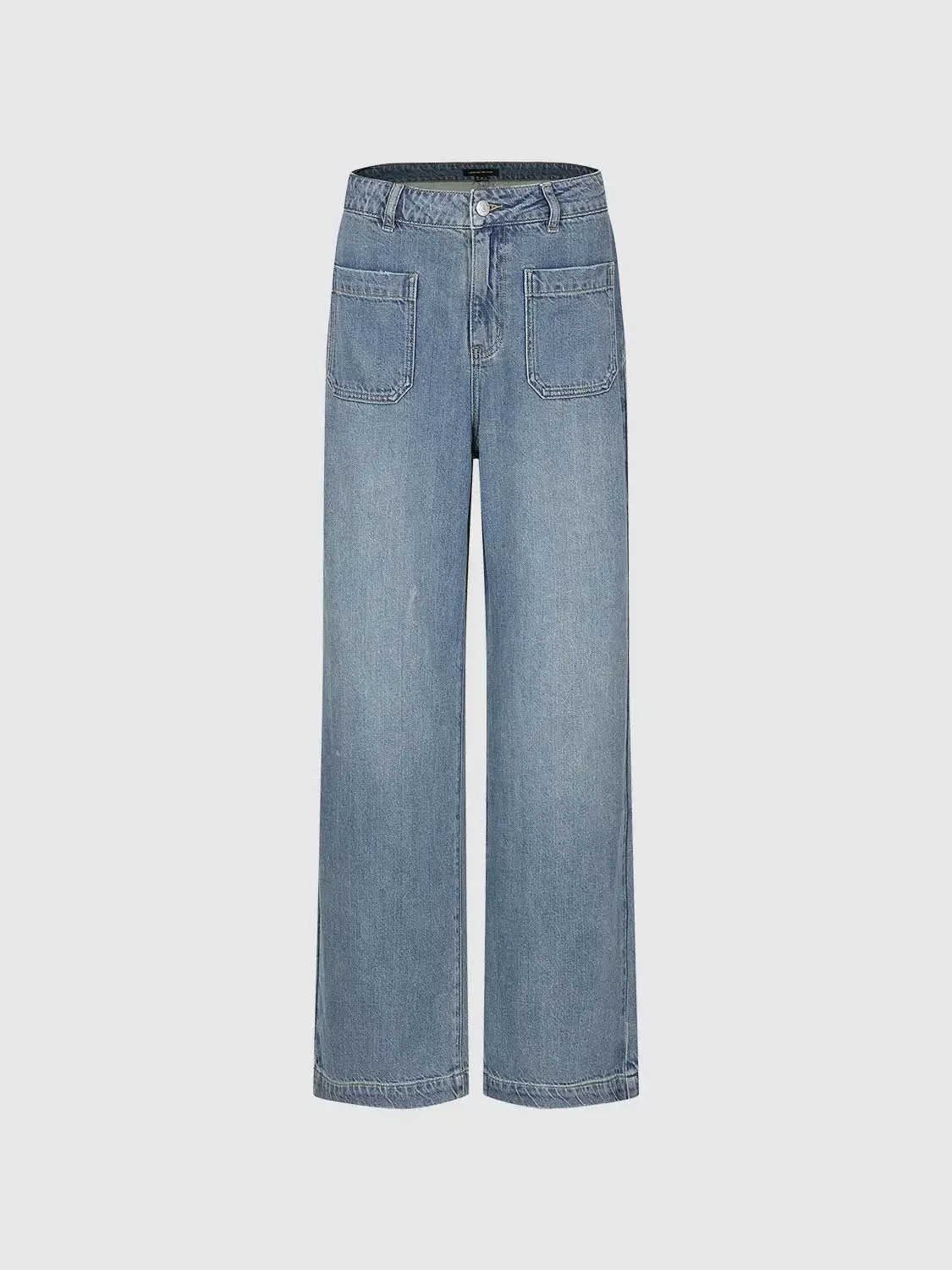 Viscose Cotton Blend Patch Pocket Wide Leg Jeans