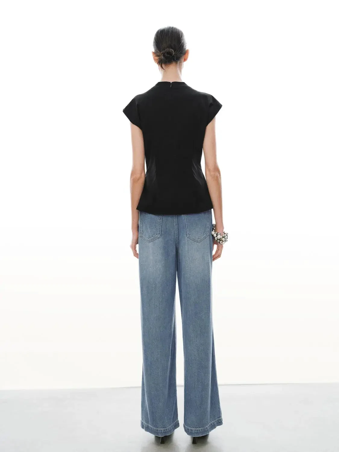 Viscose Cotton Blend Patch Pocket Wide Leg Jeans