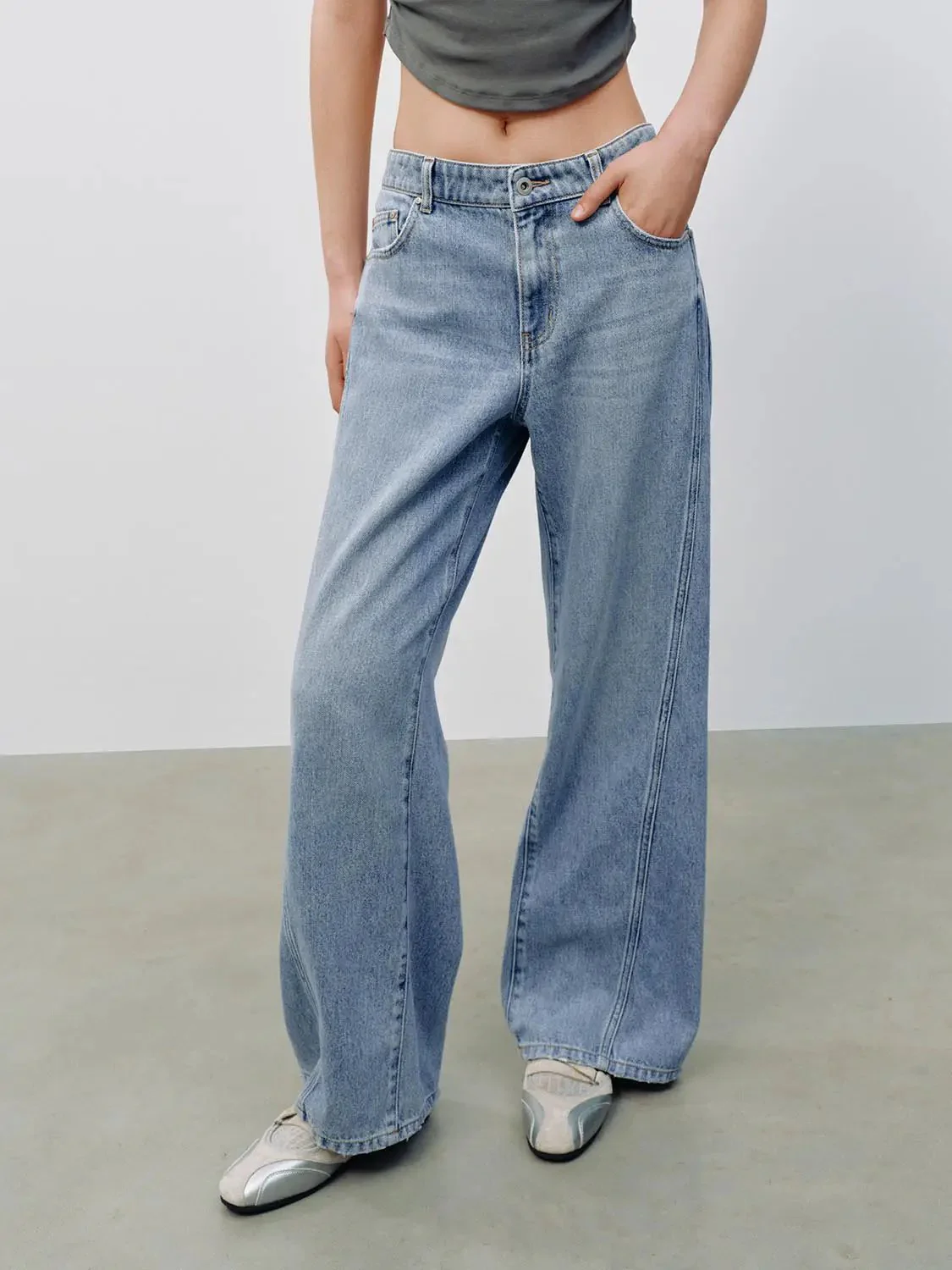 4811-cotton-lyocell-seamed-wide-leg-casual-jeans-1.webp Cotton Lyocell Seamed Wide Leg Casual Jeans