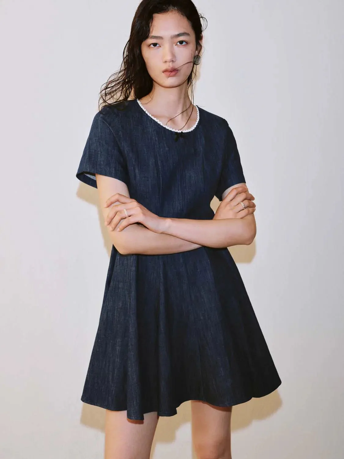 4818-denim-pleated-short-sleeve-midi-dress-2.webp Denim Pleated Short Sleeve Midi Dress