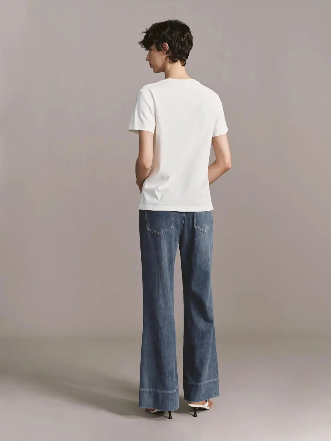 Patch Pocket Stitch Detail Flare Leg Jeans Denim