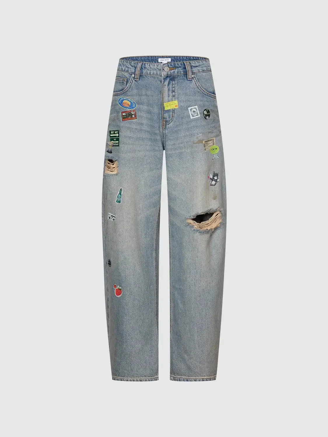 4913-patchwork-raw-detail-barrel-leg-denim-jeans-with-slight-stretch-2.webp Patchwork Raw Detail Barrel Leg Denim Jeans With Slight Stretch