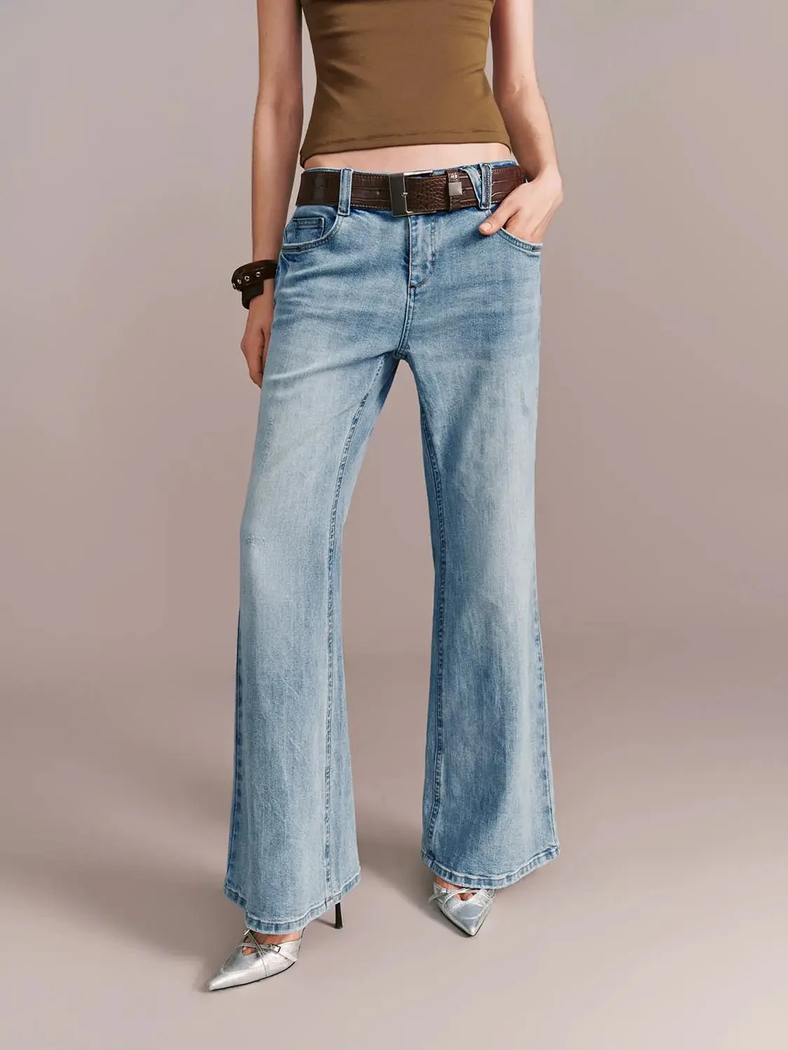4941-belted-flare-leg-jeans-with-slight-stretch-denim-1.webp Belted Flare Leg Jeans With Slight Stretch Denim