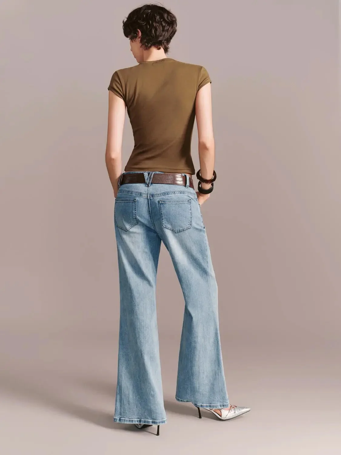 4941-belted-flare-leg-jeans-with-slight-stretch-denim-4.webp Belted Flare Leg Jeans With Slight Stretch Denim