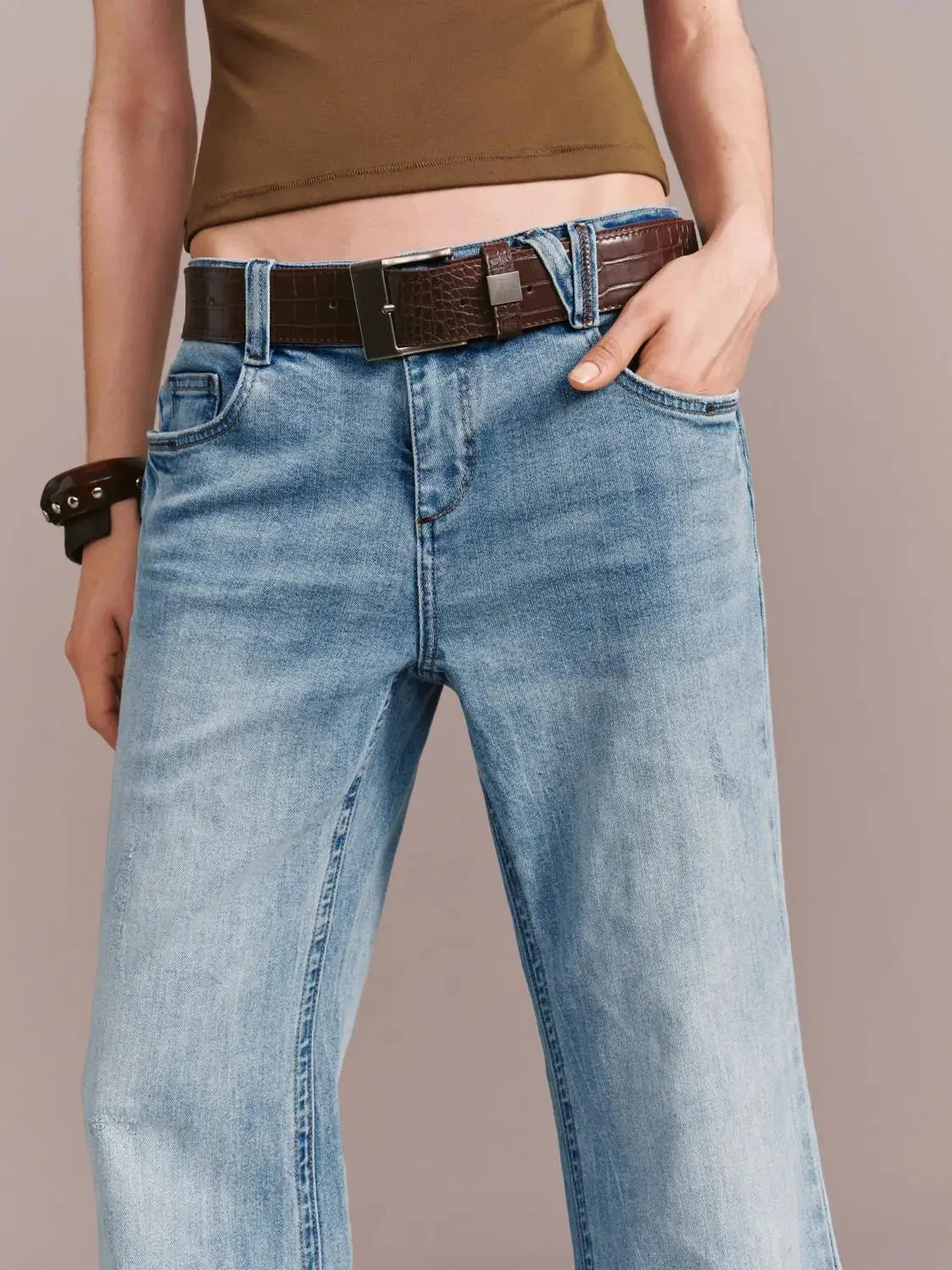 4941-belted-flare-leg-jeans-with-slight-stretch-denim-5.webp Belted Flare Leg Jeans With Slight Stretch Denim
