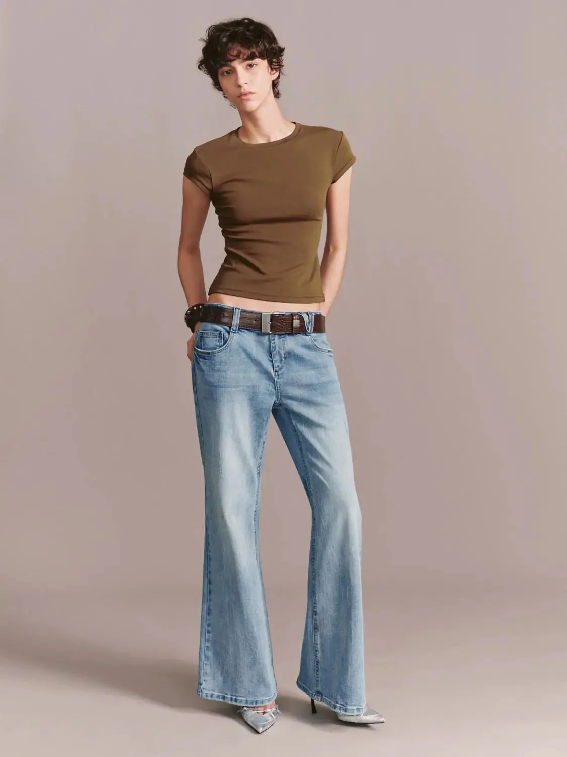 4941-belted-flare-leg-jeans-with-slight-stretch-denim-6.webp Belted Flare Leg Jeans With Slight Stretch Denim