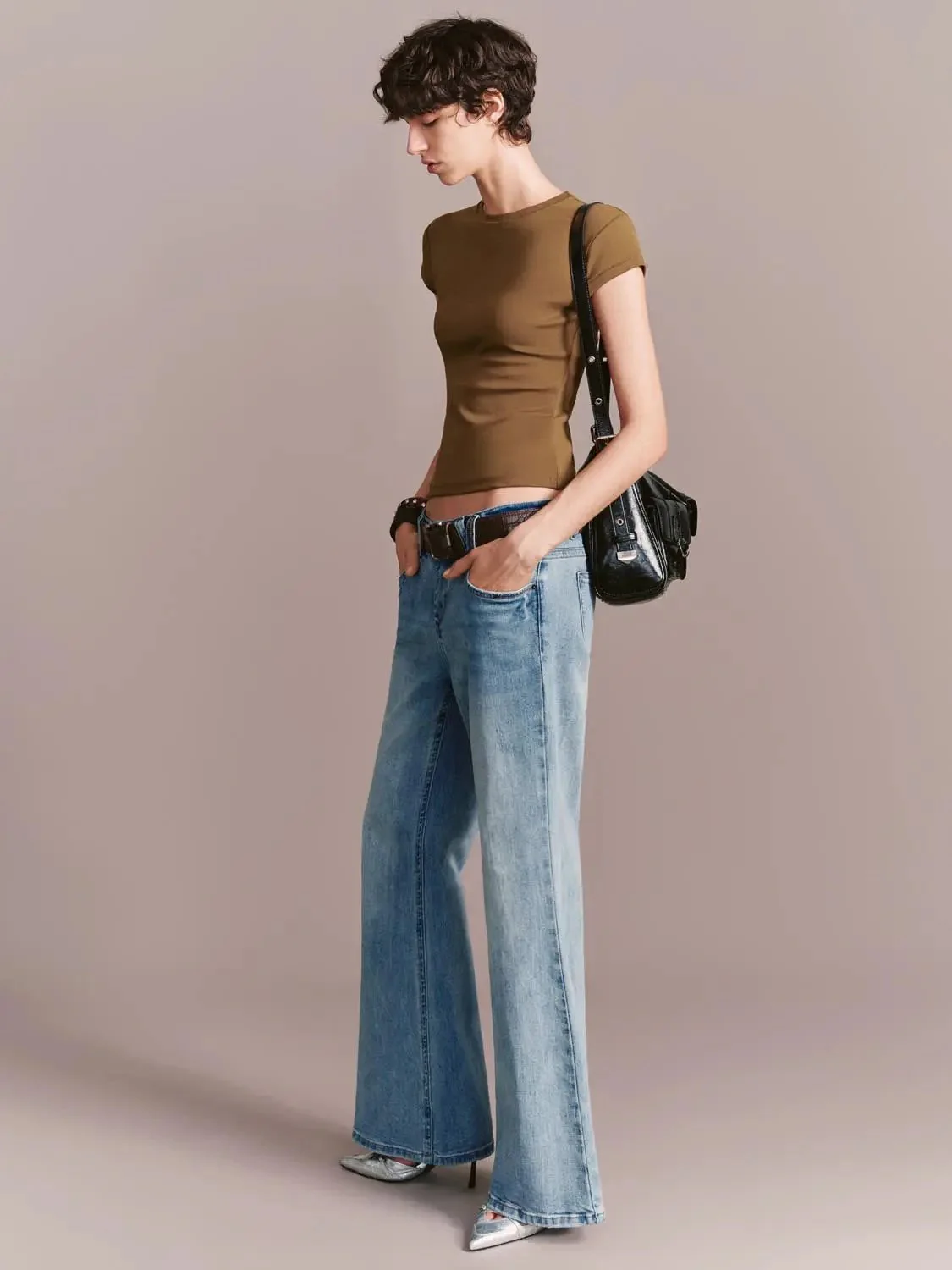 4941-belted-flare-leg-jeans-with-slight-stretch-denim-7.webp Belted Flare Leg Jeans With Slight Stretch Denim