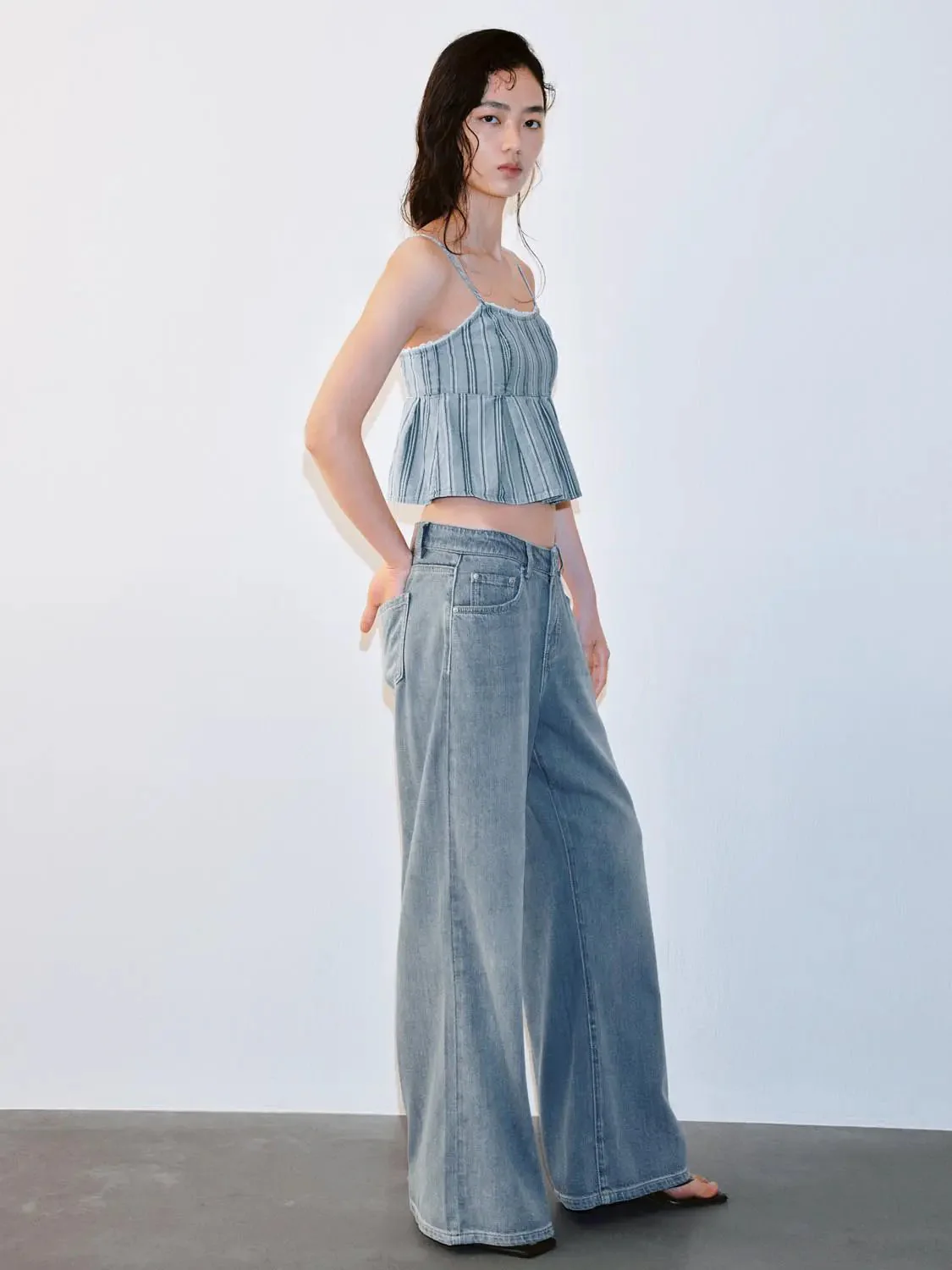 Wide Leg Jeans Non Stretch Denim With Comfortable Fit