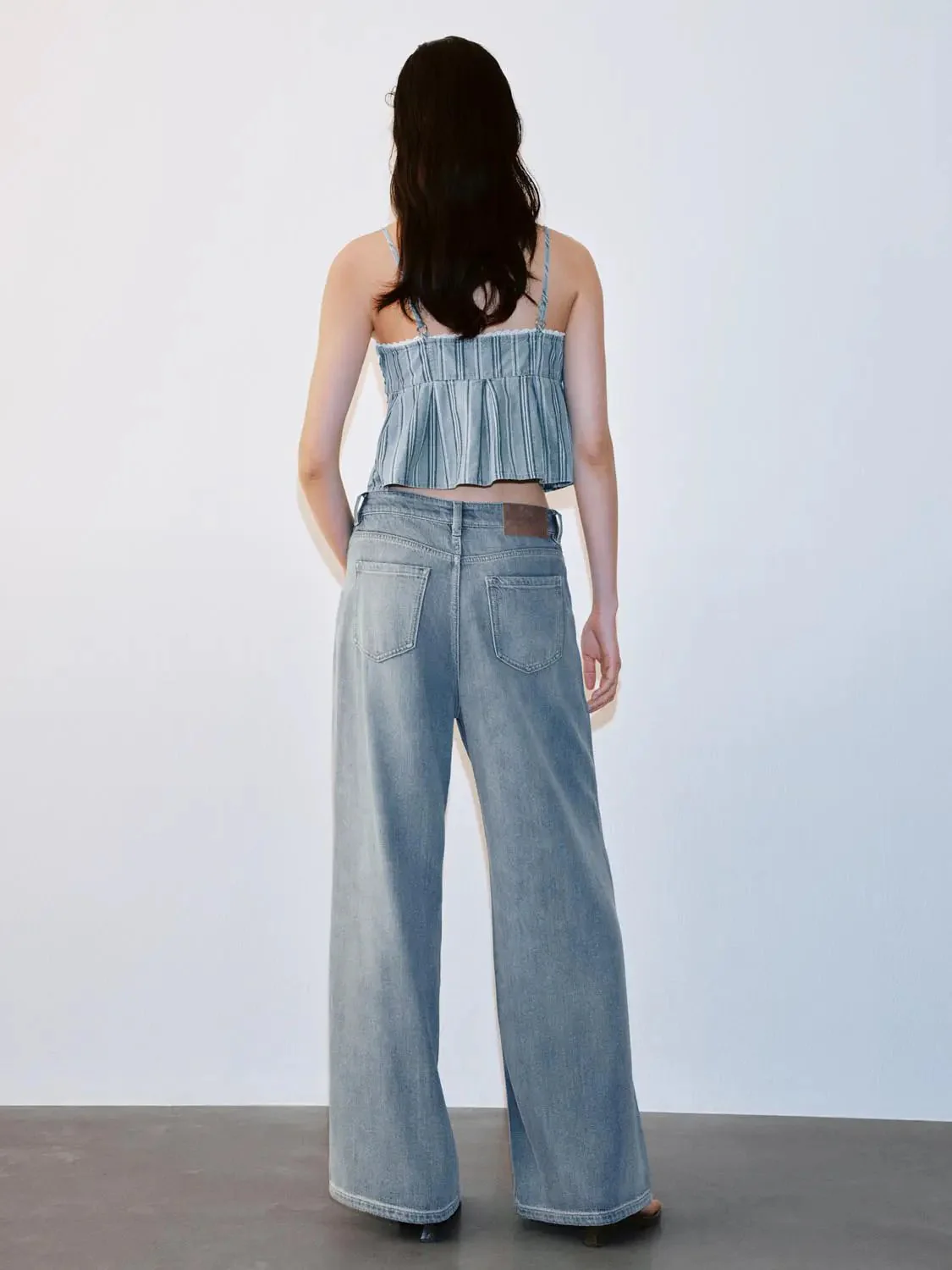 Wide Leg Jeans Non Stretch Denim With Comfortable Fit