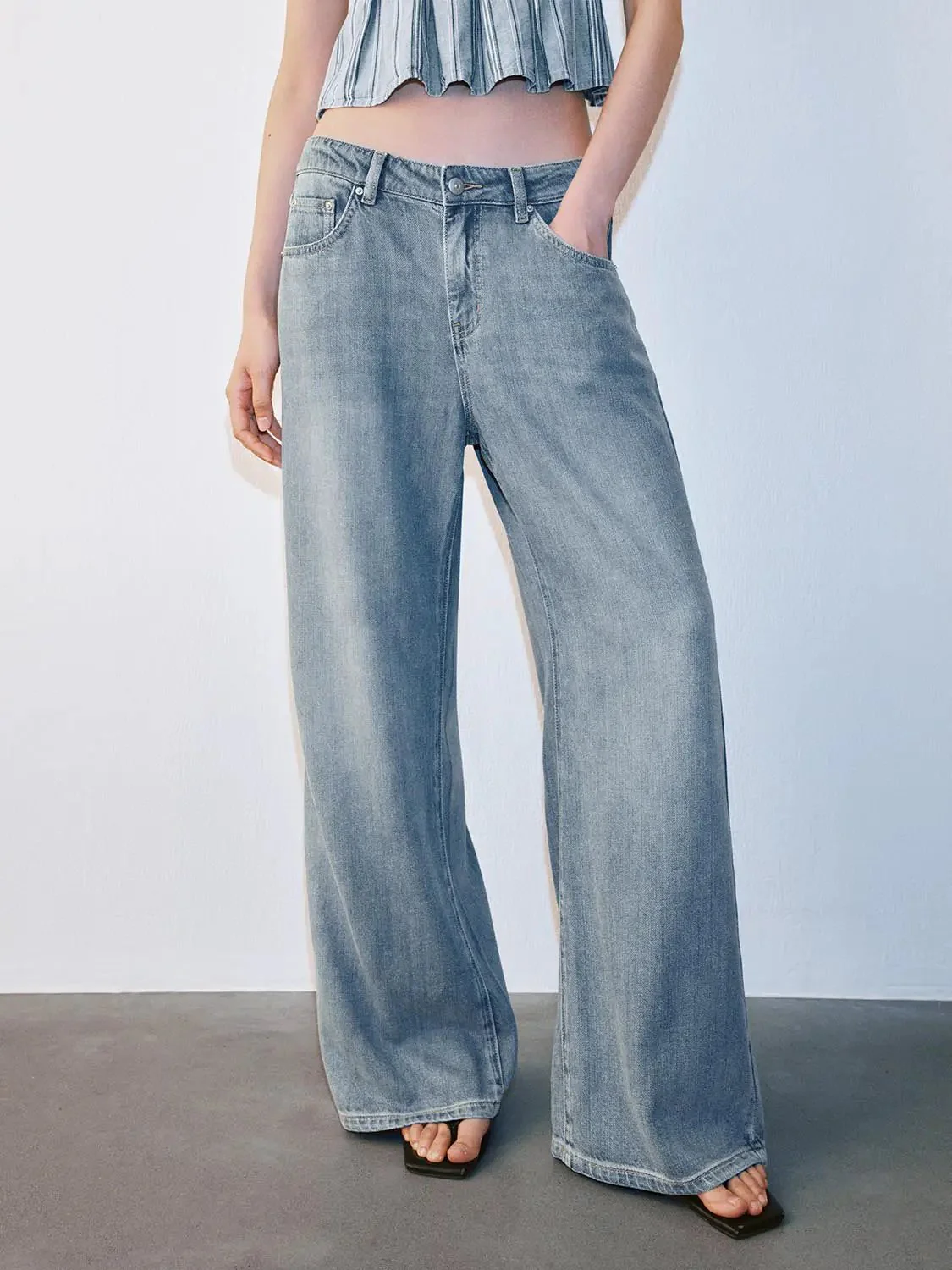 Wide Leg Jeans Non Stretch Denim With Comfortable Fit