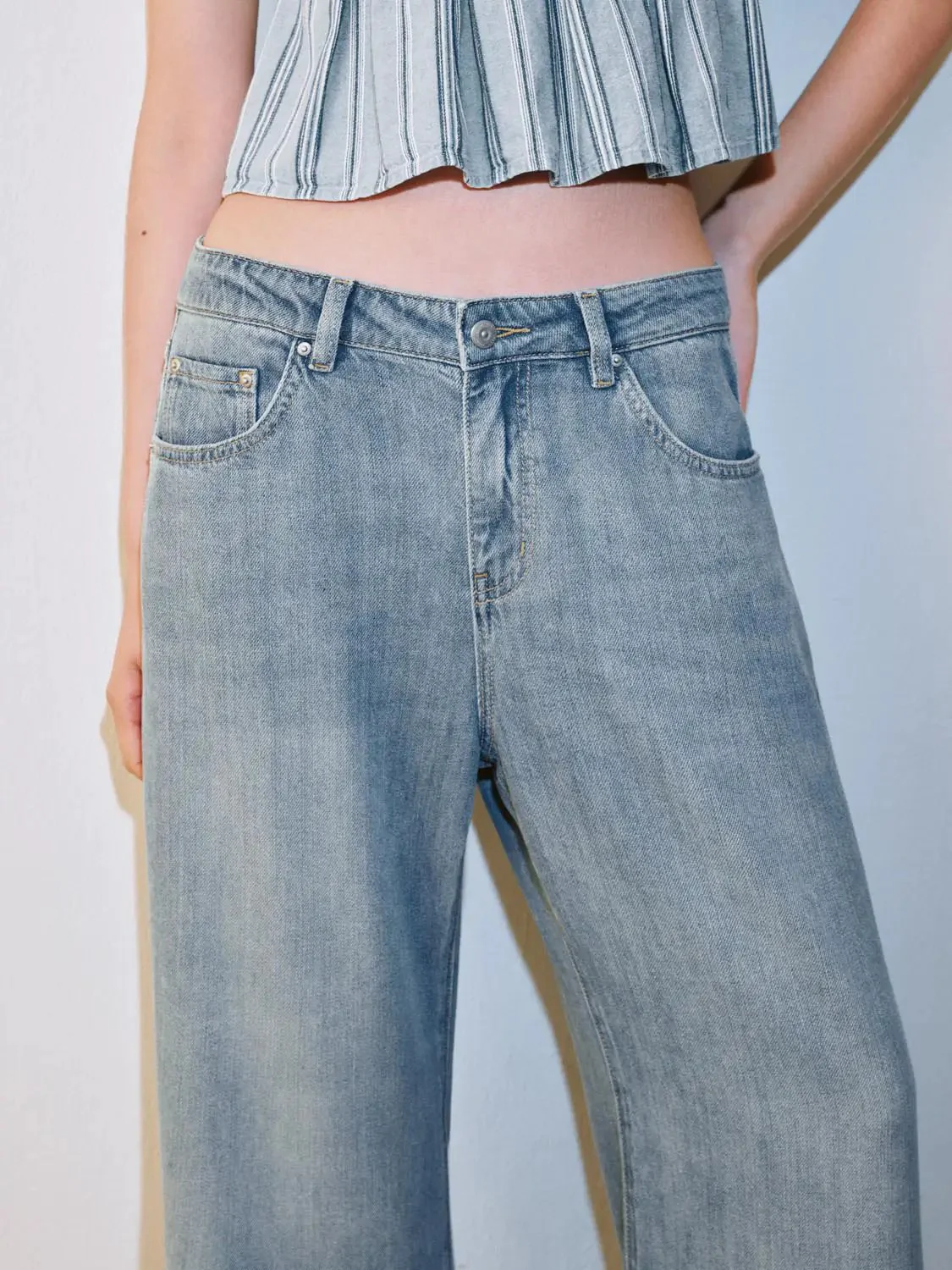 Wide Leg Jeans Non Stretch Denim With Comfortable Fit