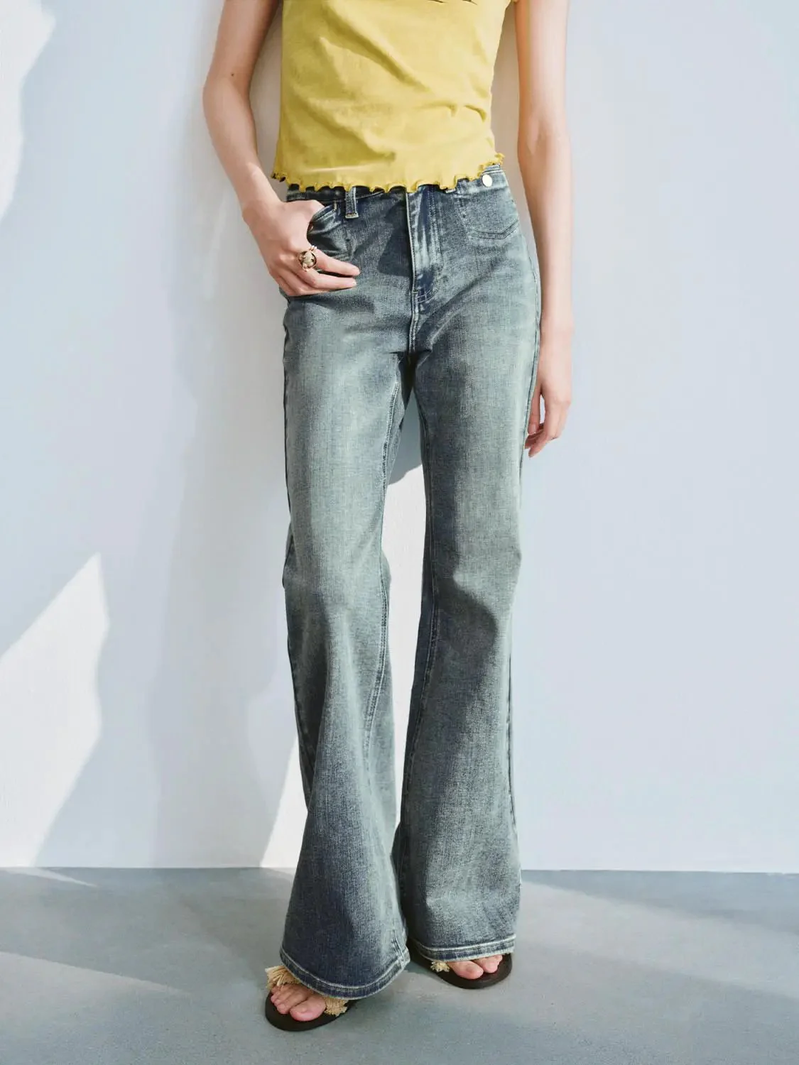 5017-washed-flare-leg-jeans-with-slight-stretch-denim-9.webp Washed Flare Leg Jeans With Slight Stretch Denim