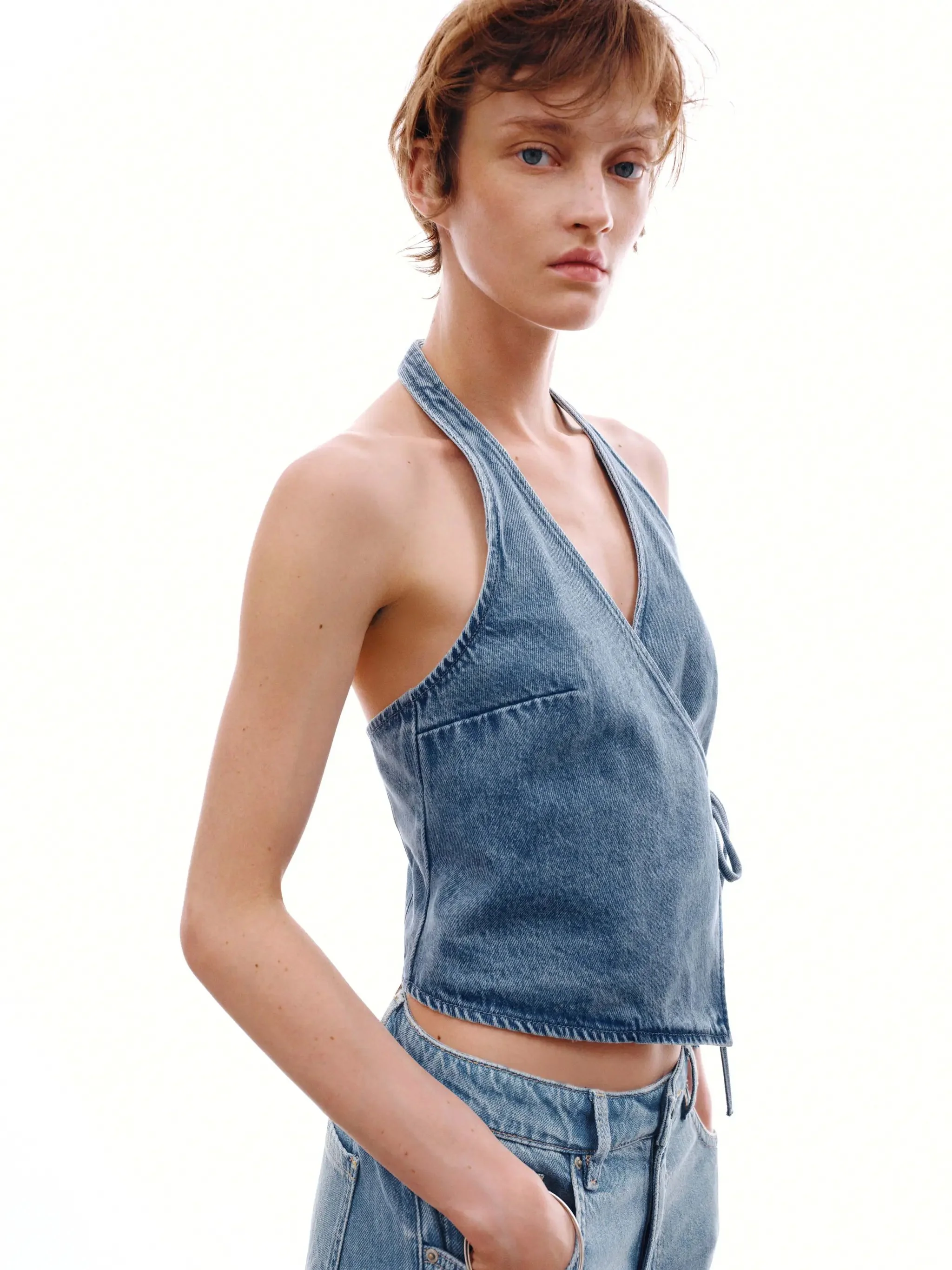5030-denim-halter-neck-tie-up-sleeveless-shirts-2.webp Denim Halter Neck Tie Up Sleeveless Shirts