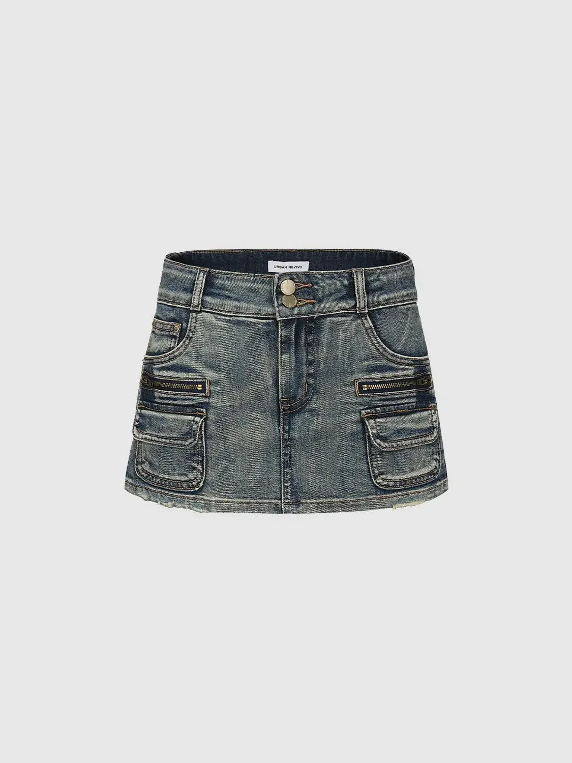 Denim Flap Pocket Mini Skirts With Slight Stretch For Everyday Wear
