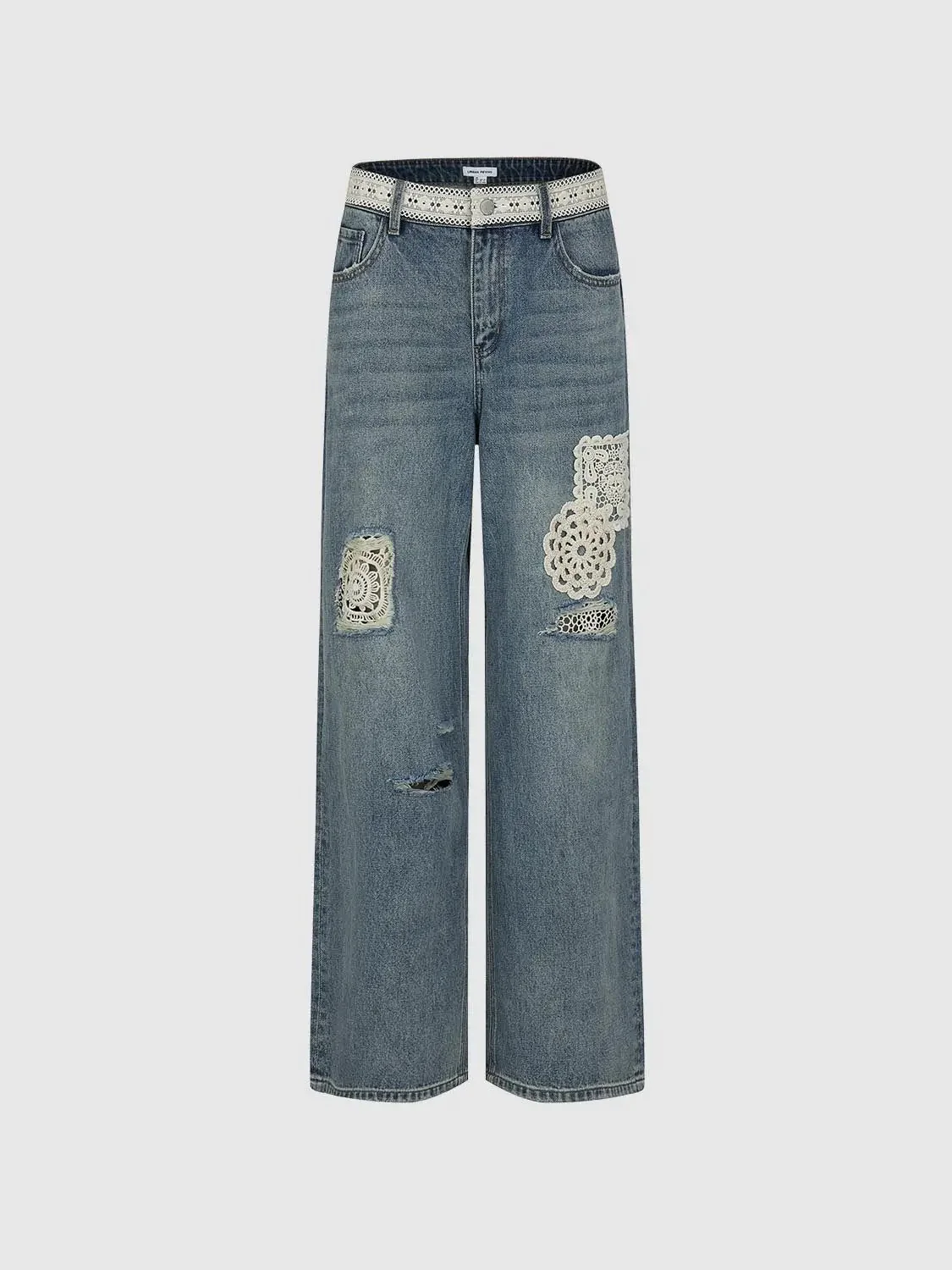 5076-crochet-lace-patch-distressed-denim-wide-leg-jeans-2.webp Crochet Lace Patch Distressed Denim Wide Leg Jeans