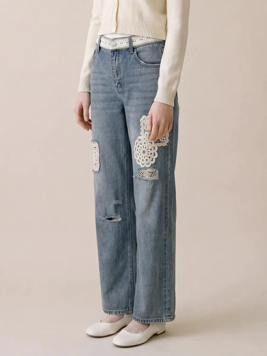 5076-crochet-lace-patch-distressed-denim-wide-leg-jeans-3.webp Crochet Lace Patch Distressed Denim Wide Leg Jeans