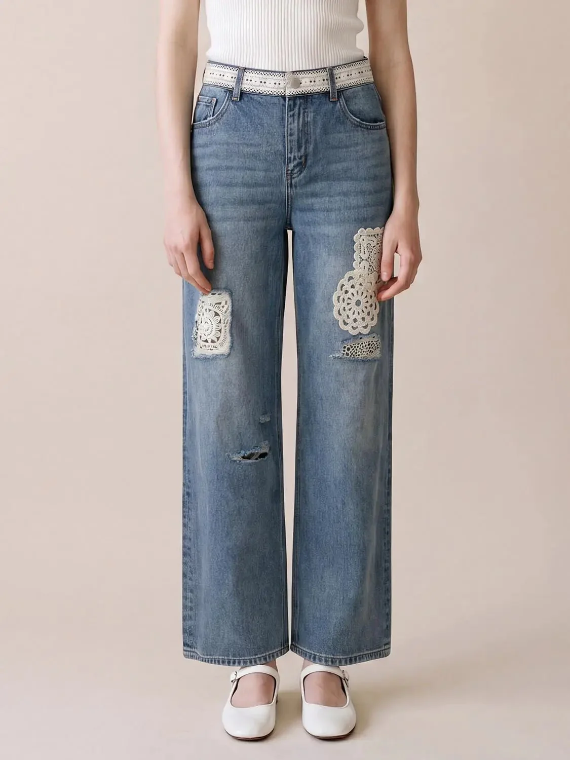 5076-crochet-lace-patch-distressed-denim-wide-leg-jeans-9.webp Crochet Lace Patch Distressed Denim Wide Leg Jeans