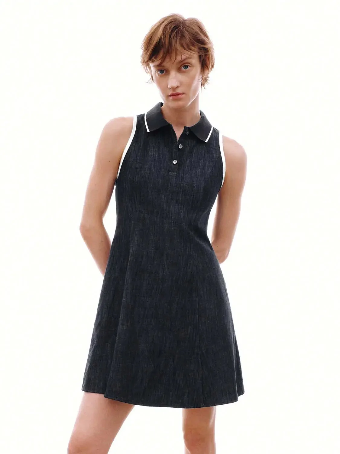 5090-contrast-trim-polo-neck-denim-midi-dresses-1.webp Contrast Trim Polo Neck Denim Midi Dresses