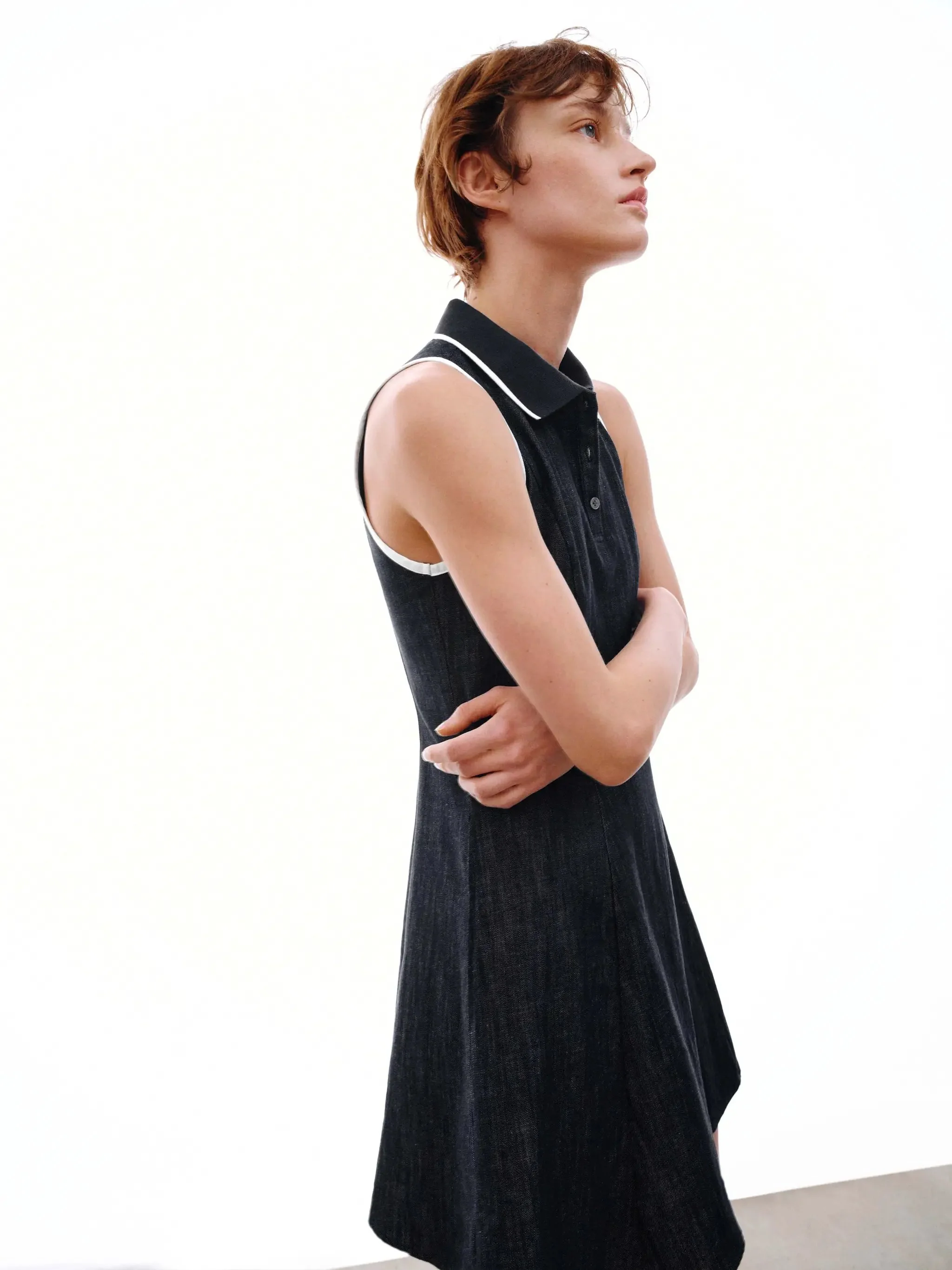 5090-contrast-trim-polo-neck-denim-midi-dresses-2.webp Contrast Trim Polo Neck Denim Midi Dresses