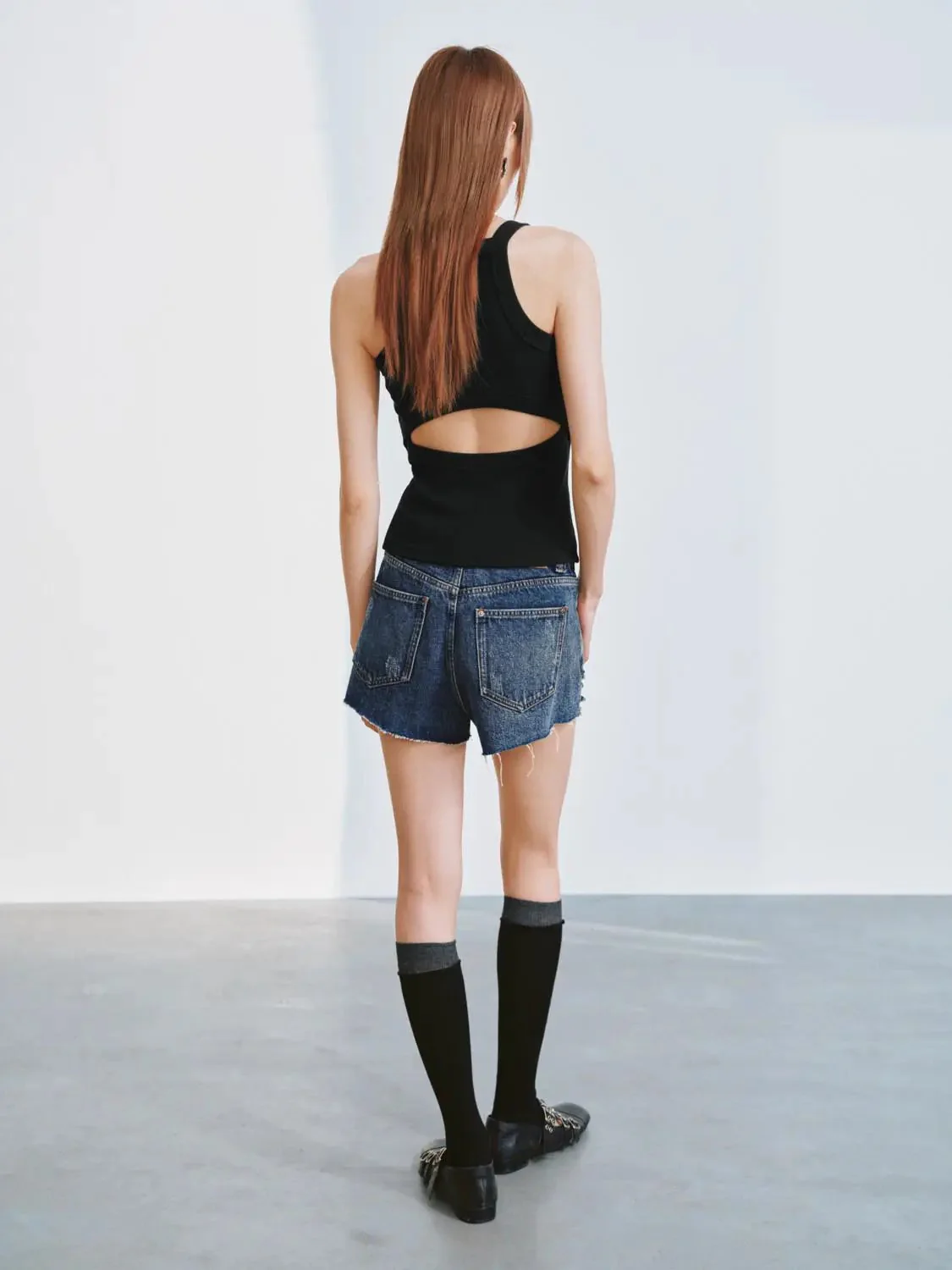 5108-distressed-denim-with-raw-hem-and-studded-detailing-shorts-4.webp Distressed Denim With Raw Hem And Studded Detailing Shorts