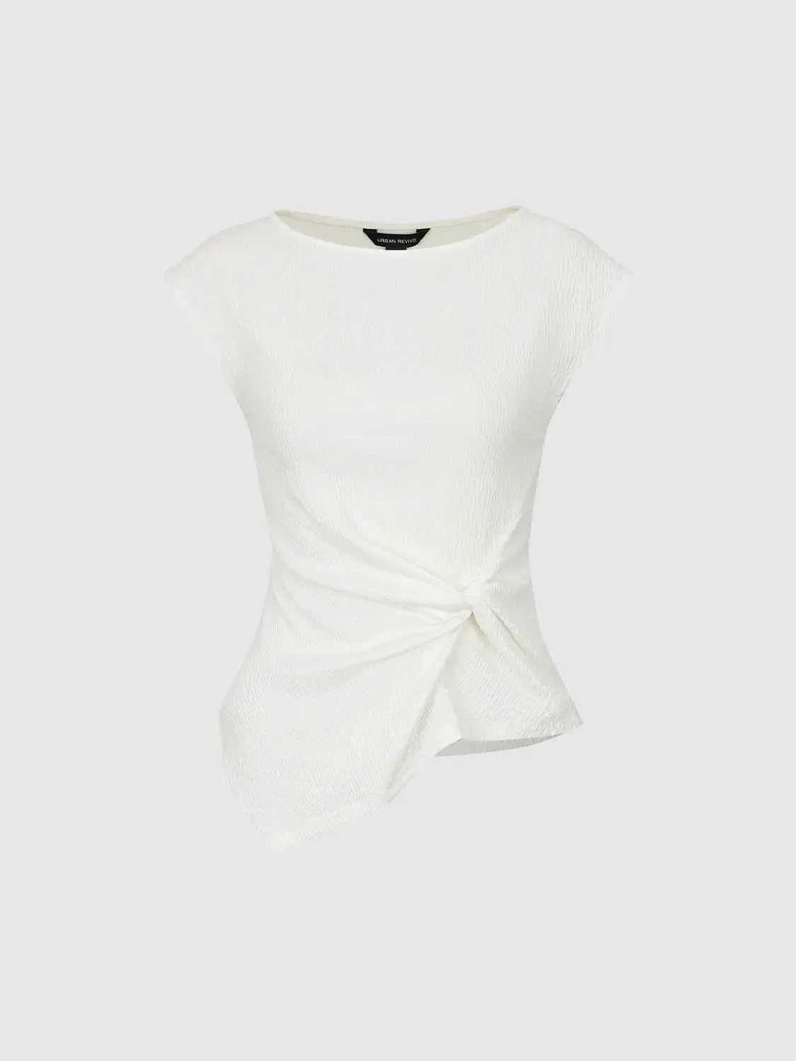 511-cotton-asymmetric-front-knot-cap-sleeve-t-shirt-10.webp Cotton Asymmetric Front Knot Cap Sleeve T Shirt