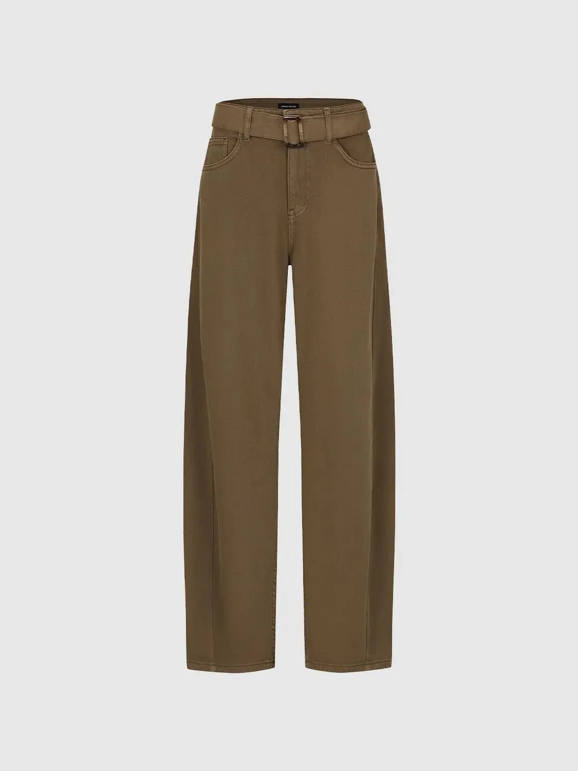 Classic Cotton Denim Belted Barrel Leg Jeans