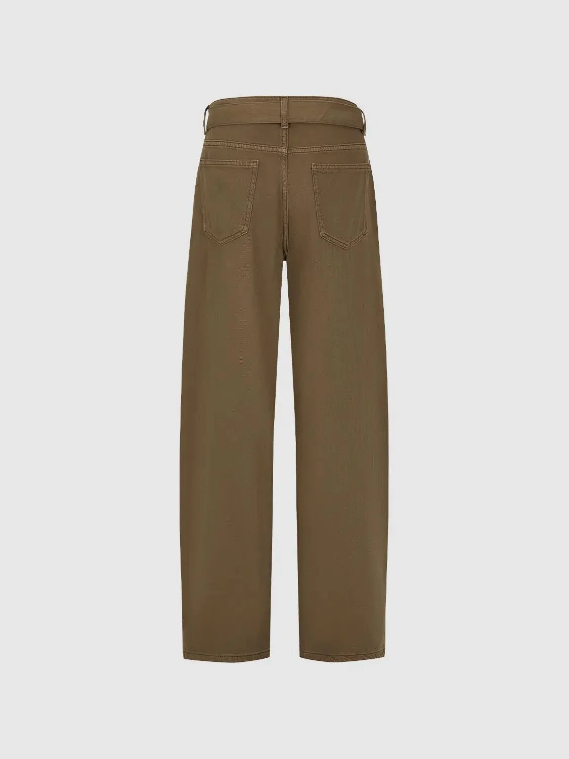 Classic Cotton Denim Belted Barrel Leg Jeans