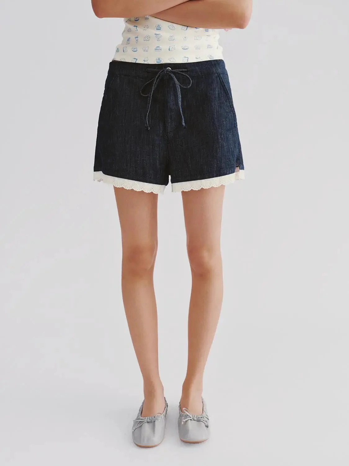 5129-dark-denim-with-lace-trim-drawstring-shorts-1.webp Dark Denim With Lace Trim Drawstring Shorts