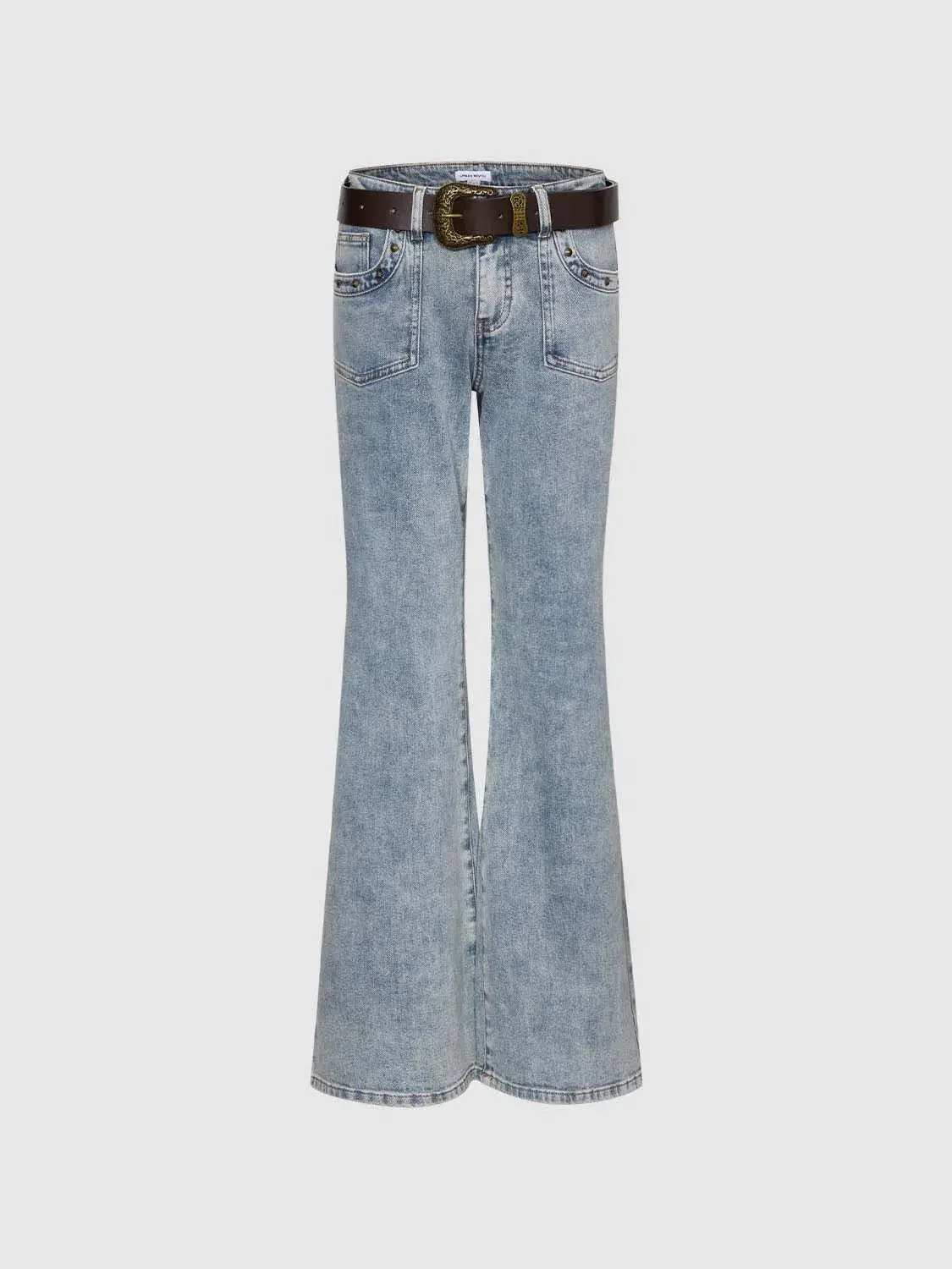 Classic Stretch Denim Belted Flare Jeans