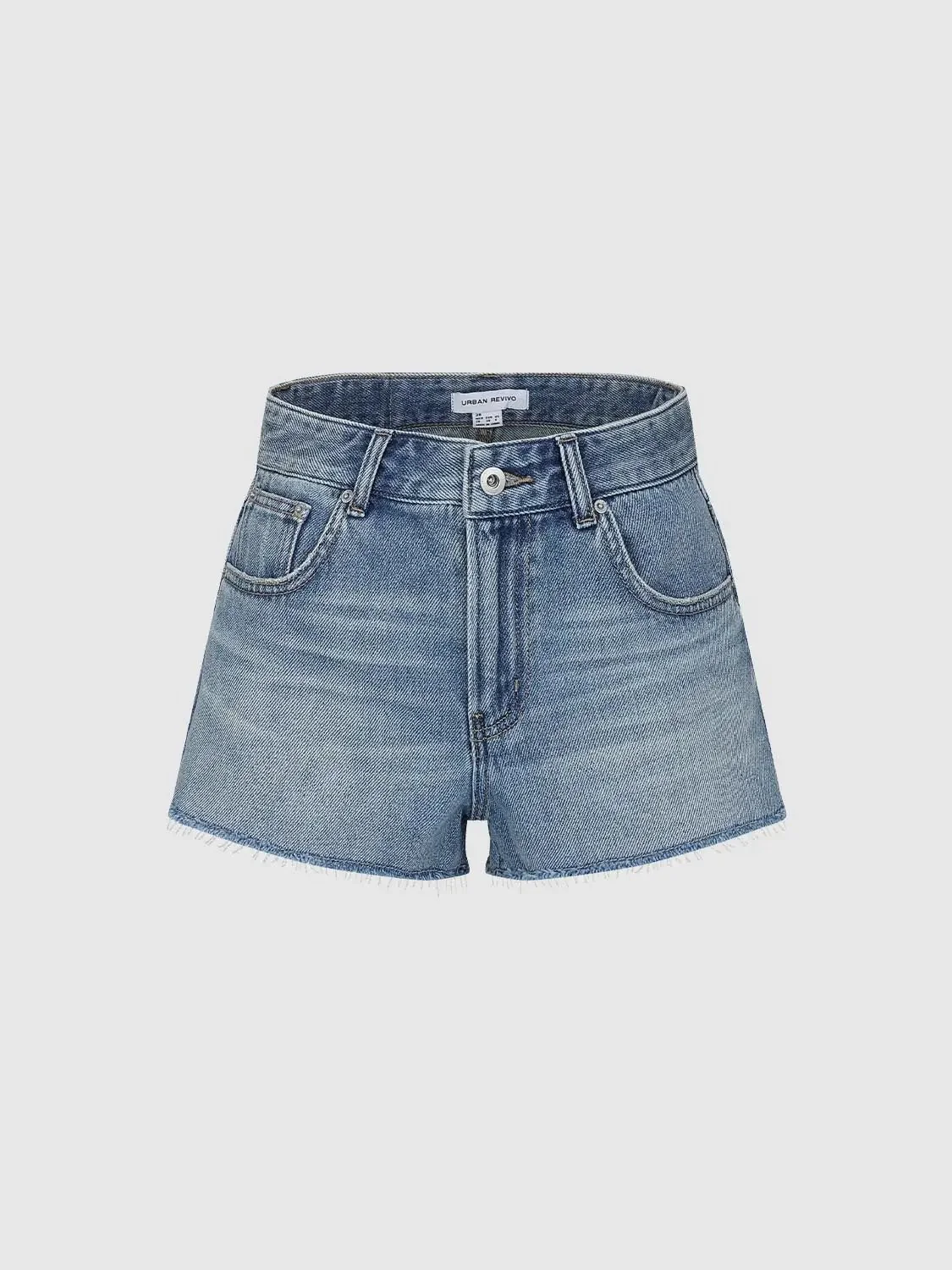 Soft Wash Frayed Raw Hem Light Denim Shorts