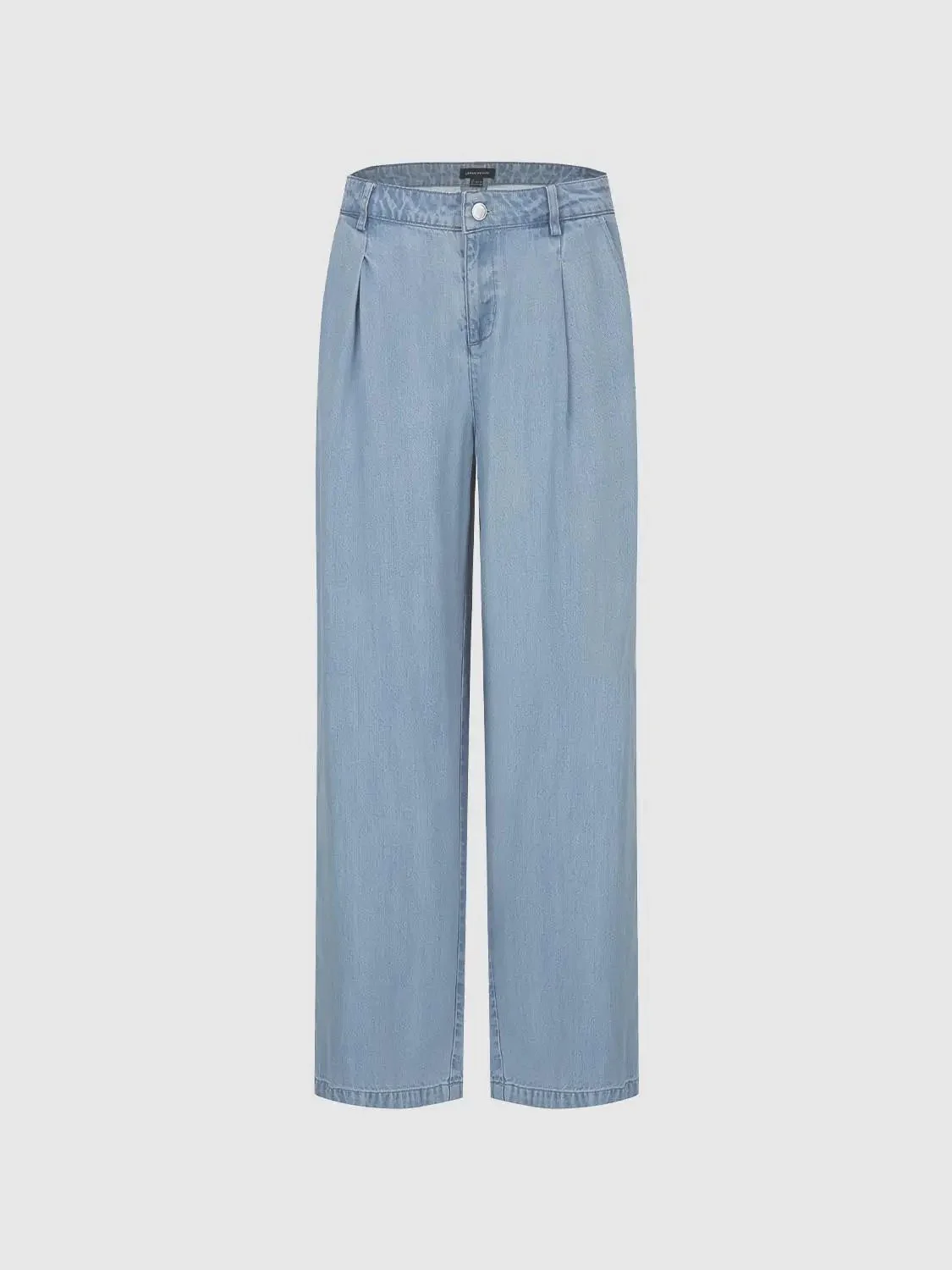 Lightwash Pleat Detail Wide Leg Denim Jeans