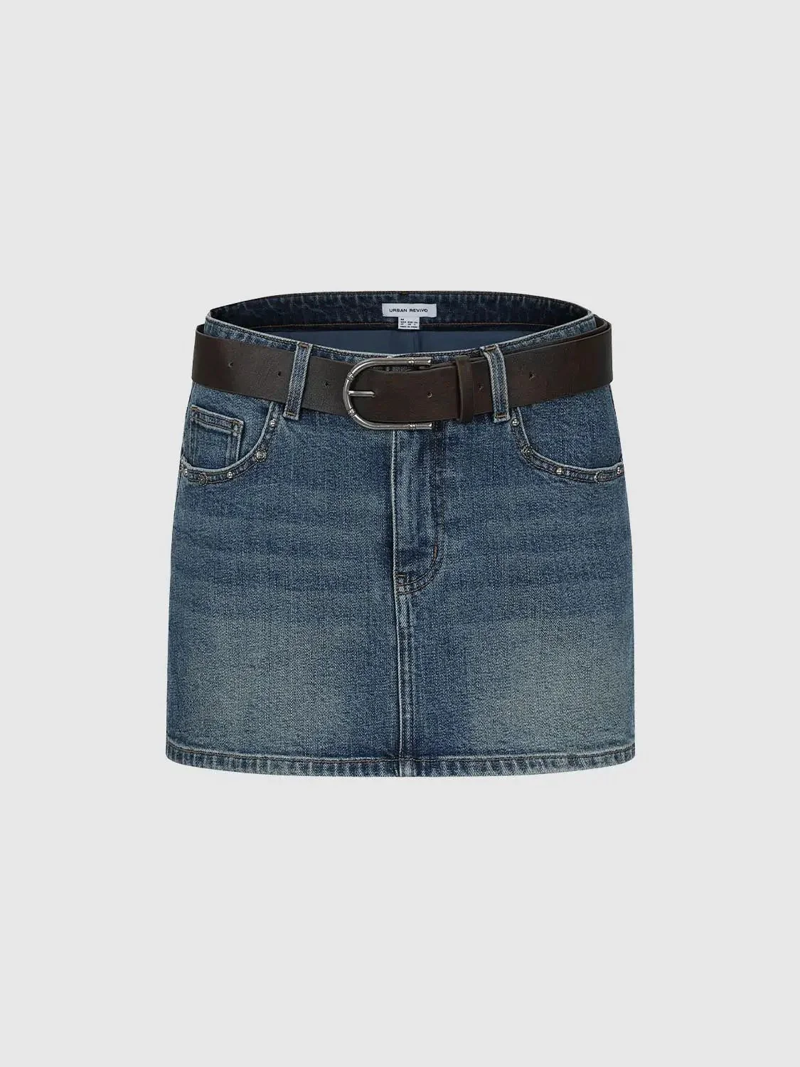 5195-mid-wash-denim-belted-modern-fit-mini-skirts-2.webp Mid Wash Denim Belted Modern Fit Mini Skirts