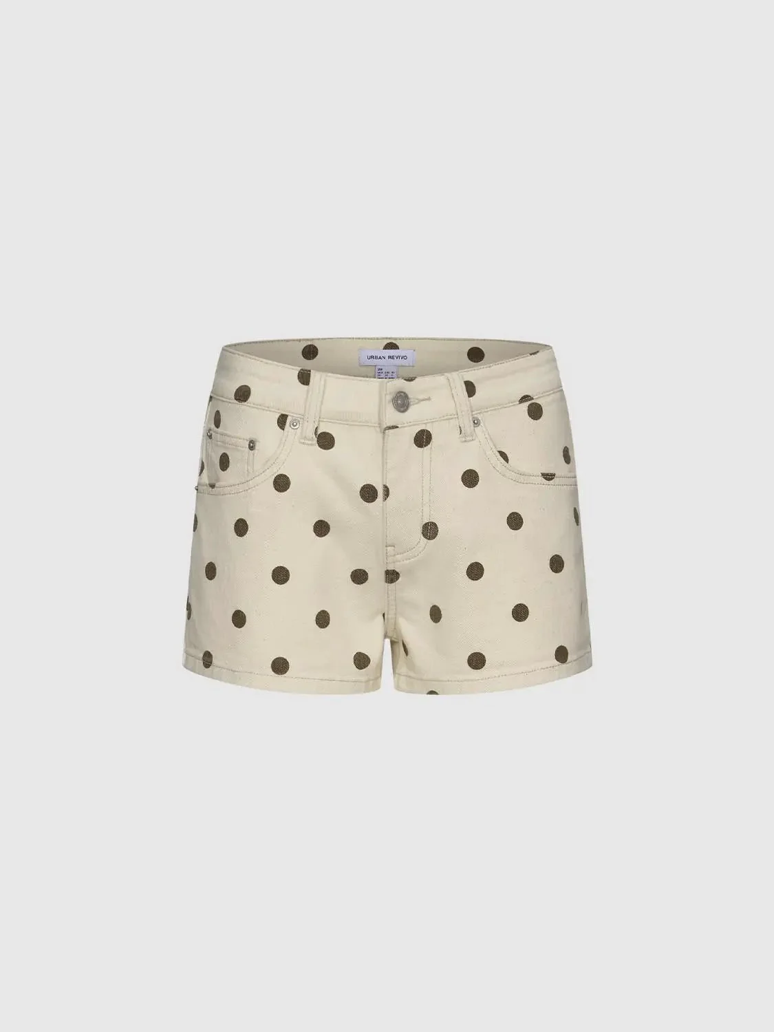 5230-beige-cotton-elastane-polka-dot-stretch-denim-shorts-1.webp Beige Cotton Elastane Polka Dot Stretch Denim Shorts
