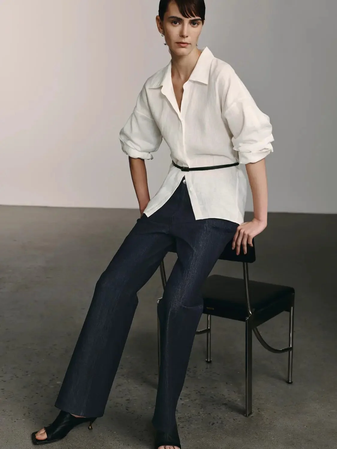 Cotton Blend Stretch Denim Wide Leg Jeans