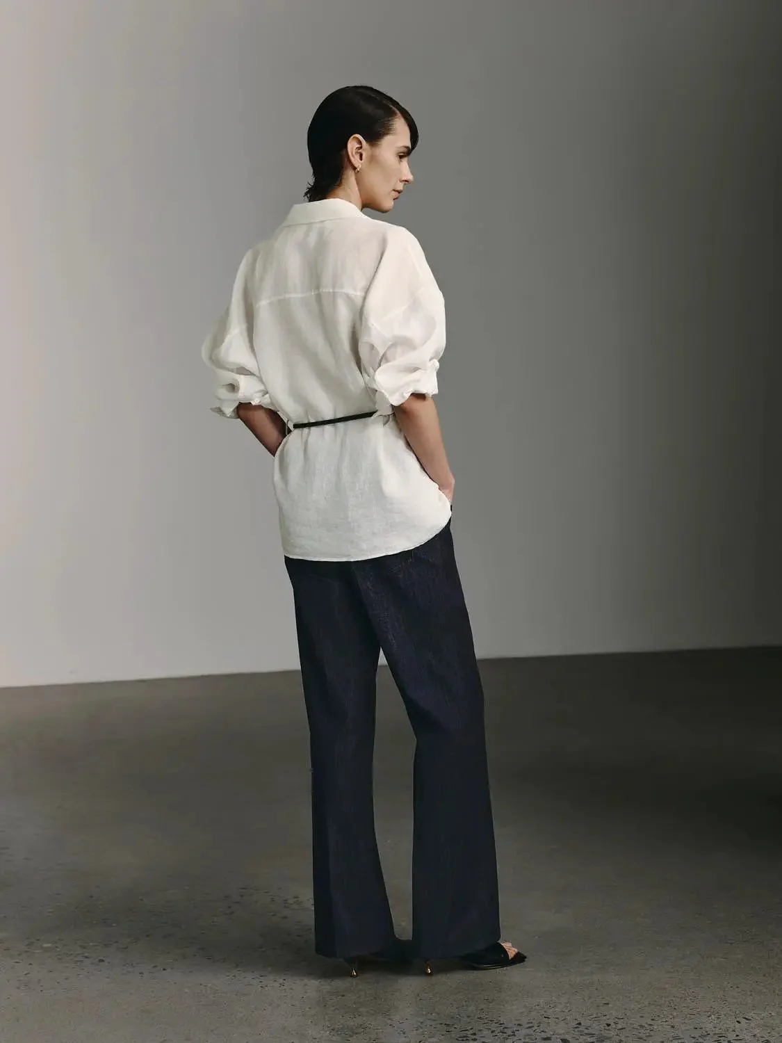 Cotton Blend Stretch Denim Wide Leg Jeans