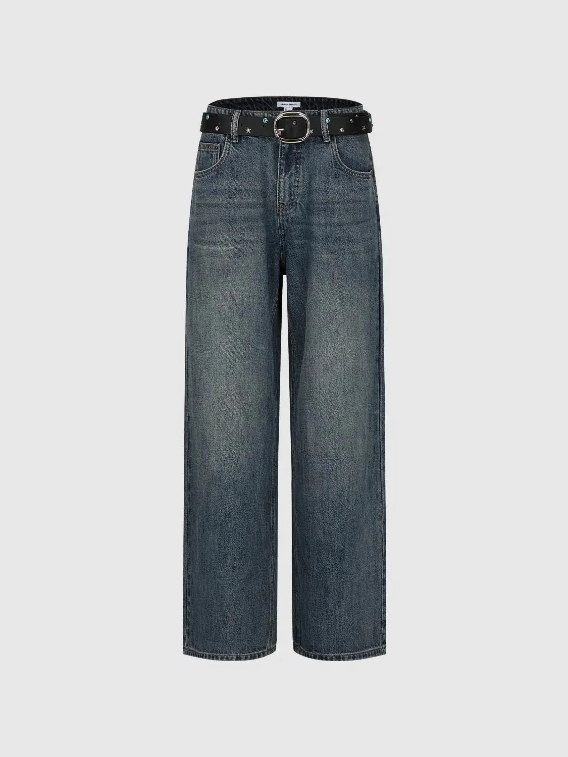Wide Leg Belted Design Jeans