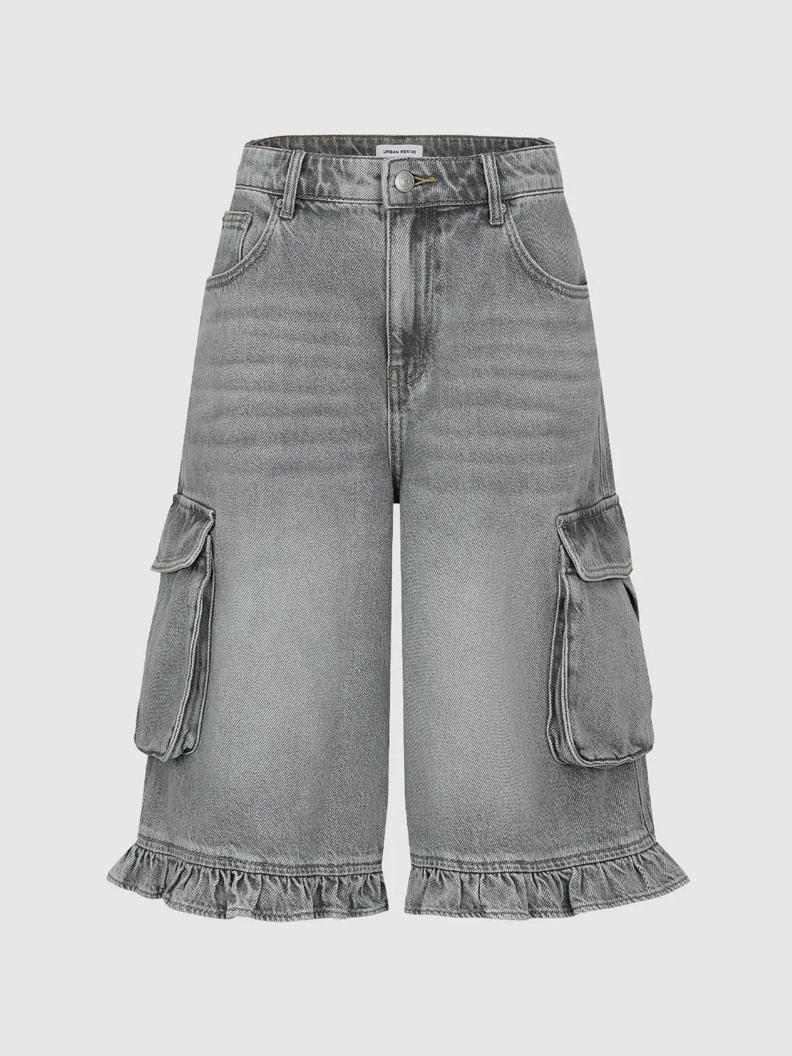 5292-frill-hem-cargo-pockets-denim-shorts-2.jpg Frill Hem Cargo Pockets Denim Shorts