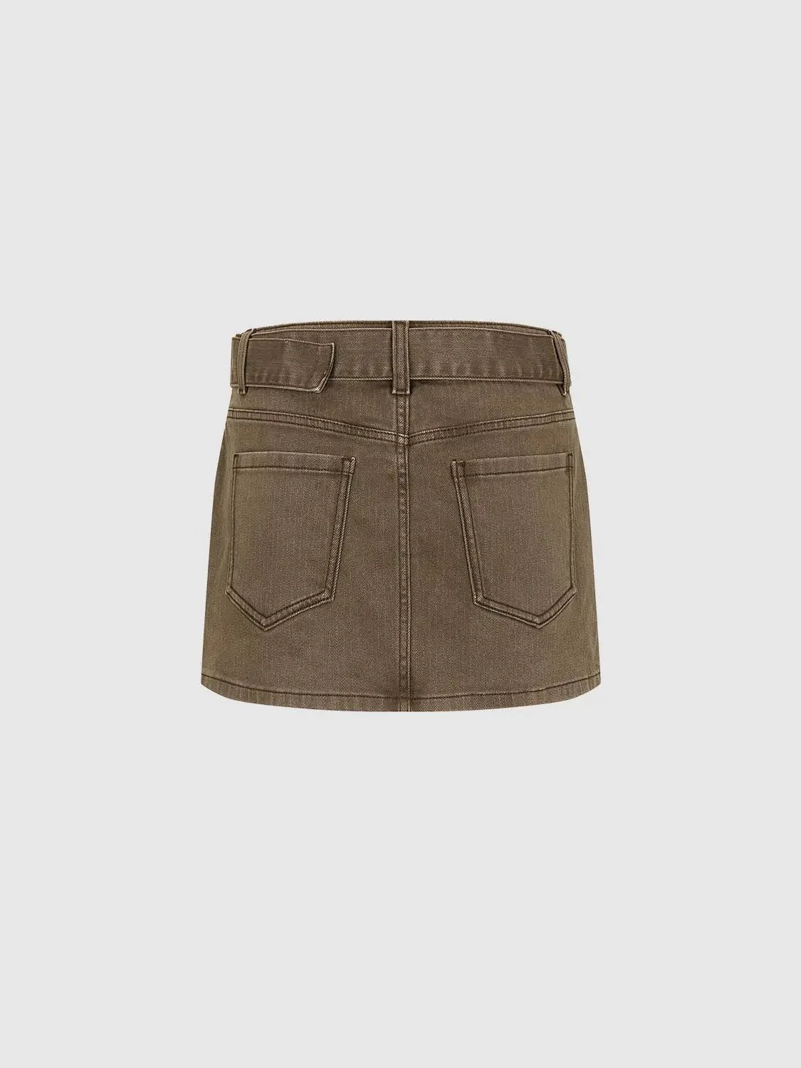 Belted Buckled Denim Mini Skirts